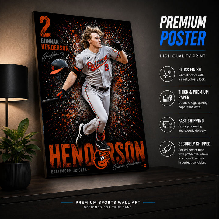 Gunnar Henderson Orioles Poster or Canvas Wall Art