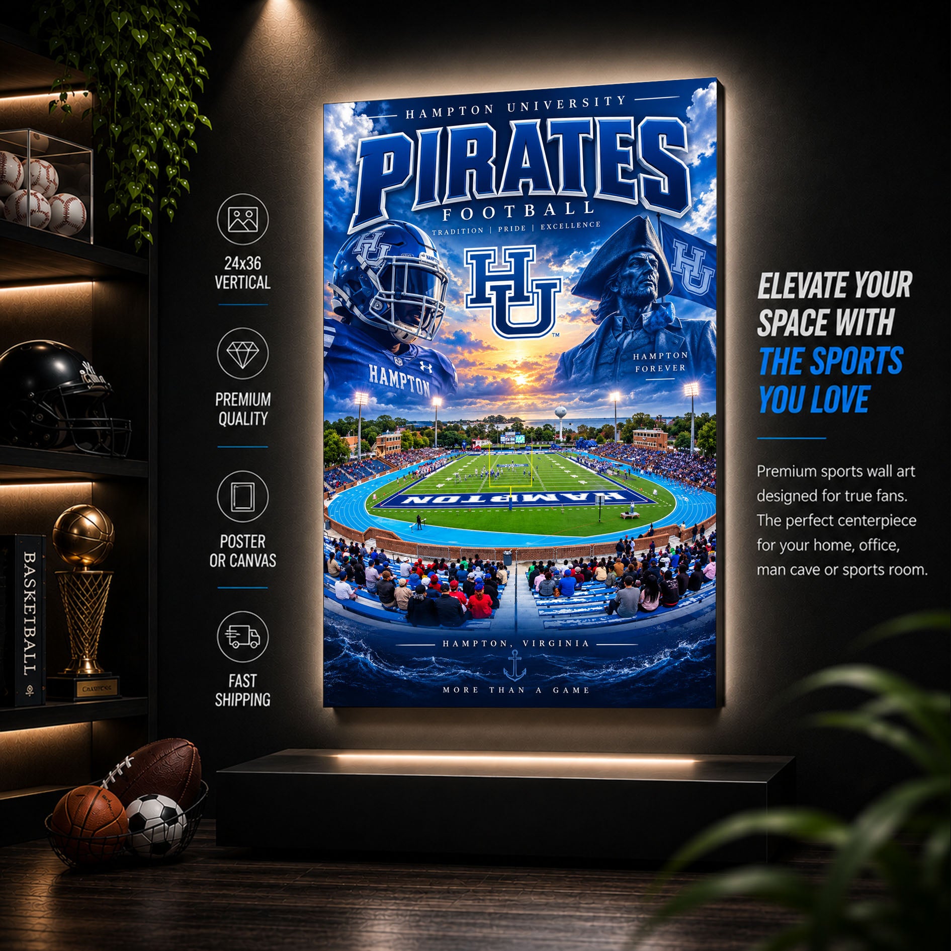 Hampton University Football Stadium Poster or Canvas Wall Art