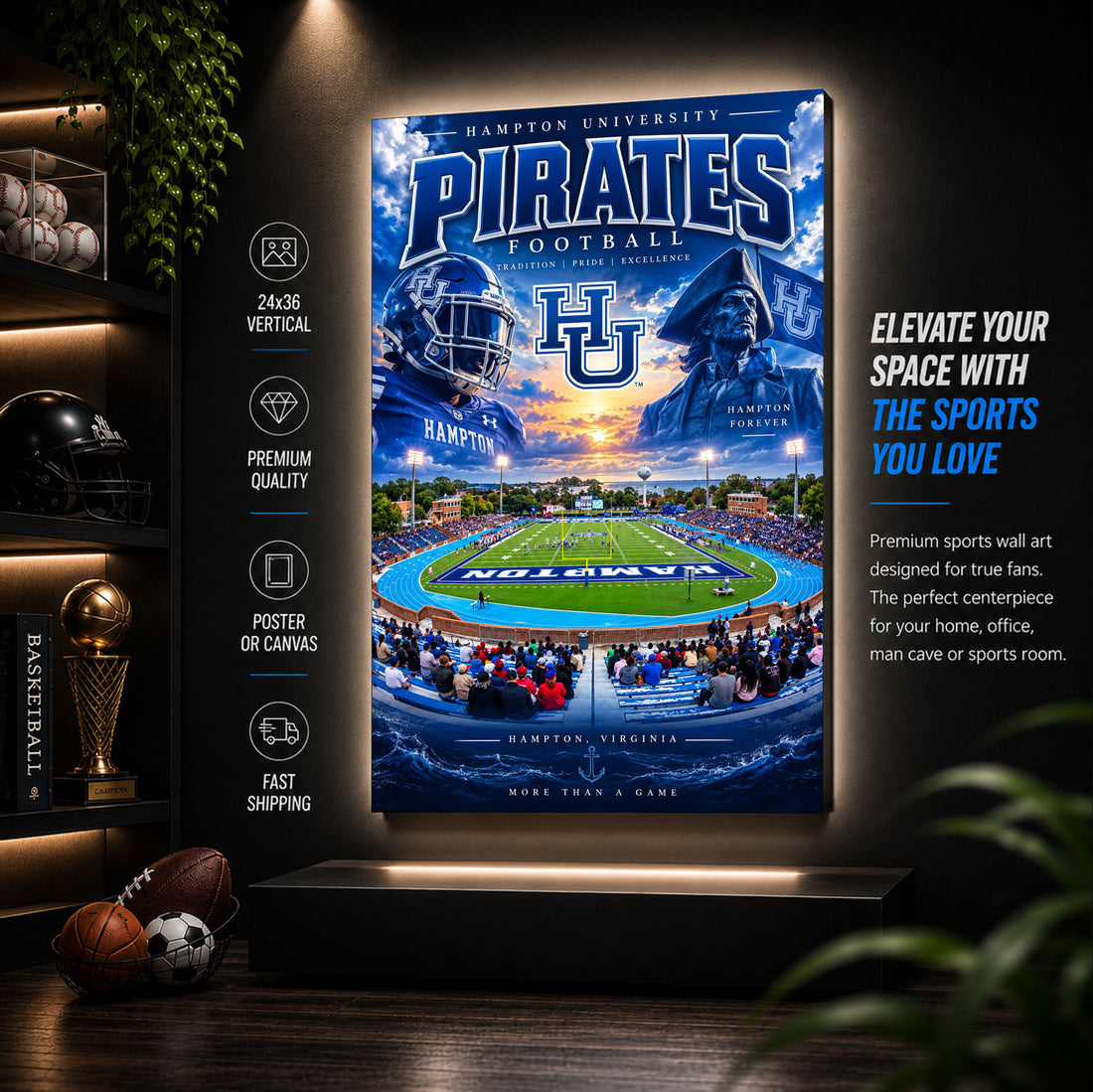 Hampton University Football Stadium Poster or Canvas Wall Art