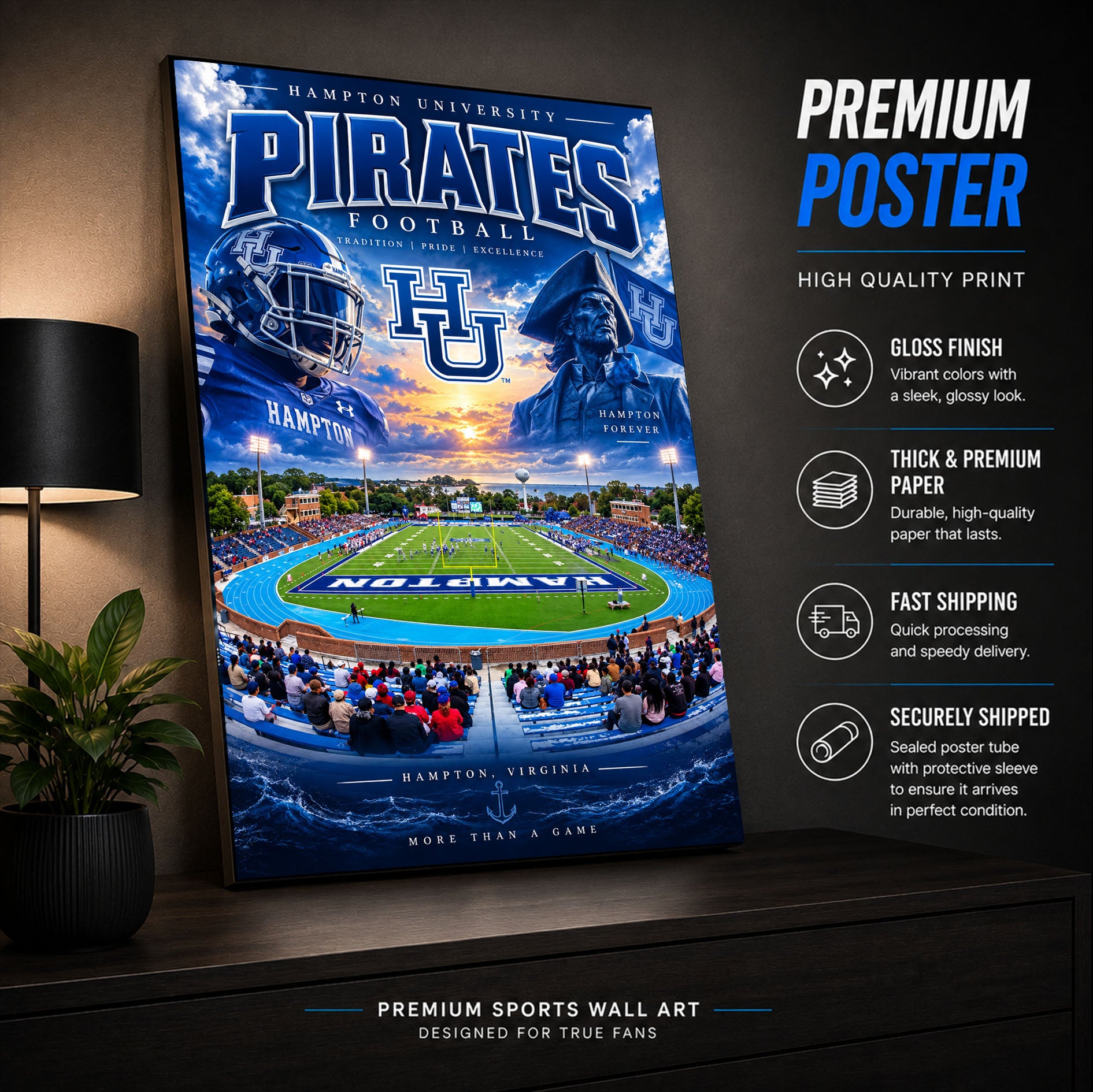 Hampton University Football Stadium Poster or Canvas Wall Art