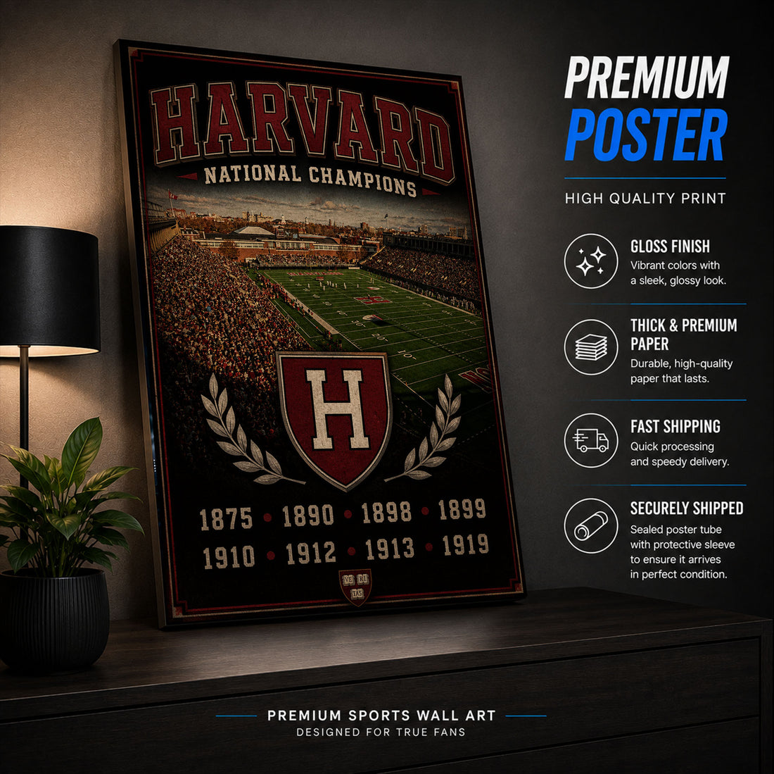 Harvard Football Stadium Fan Poster or Canvas Wall Art
