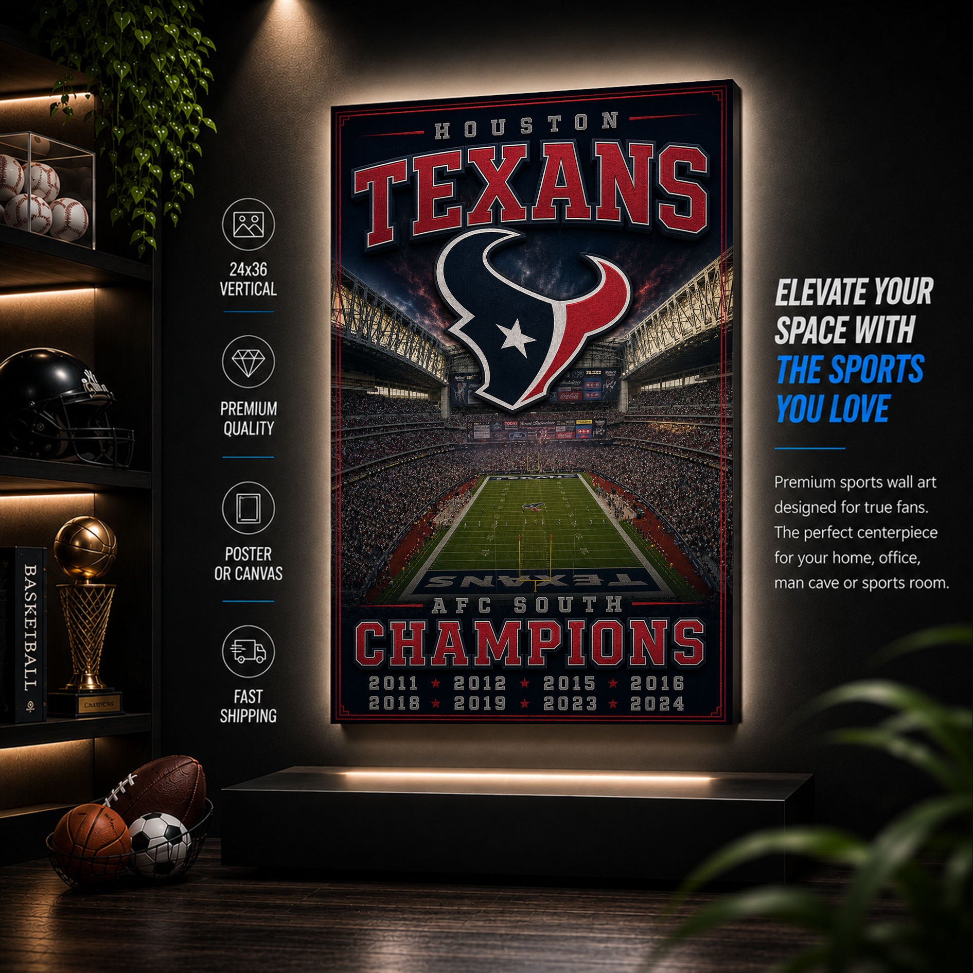 Houston Texans Stadium Fan Poster or Canvas Wall Art