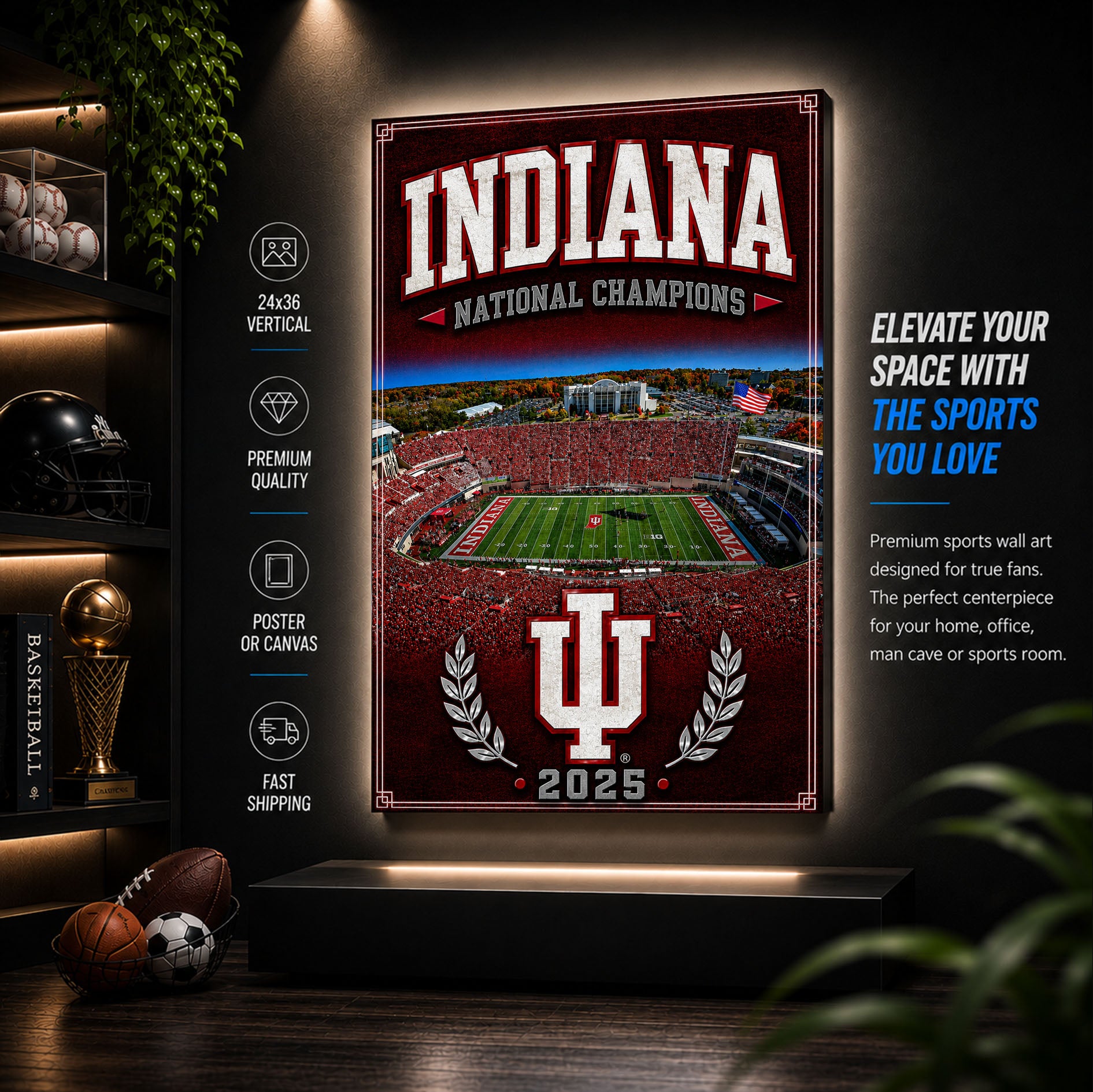 Indiana Football Stadium Fan Poster or Canvas Wall Art