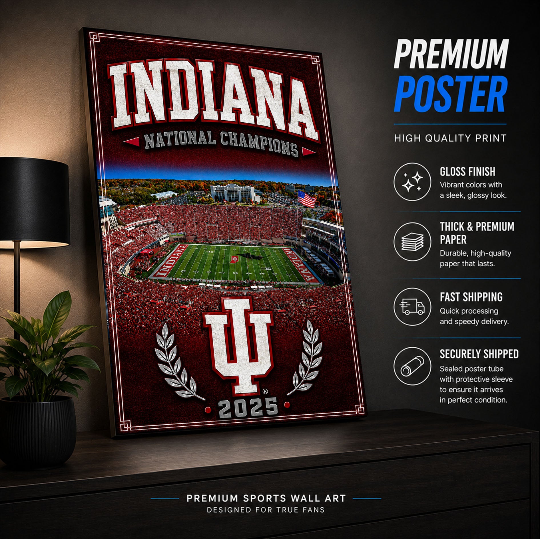 Indiana Football Stadium Fan Poster or Canvas Wall Art