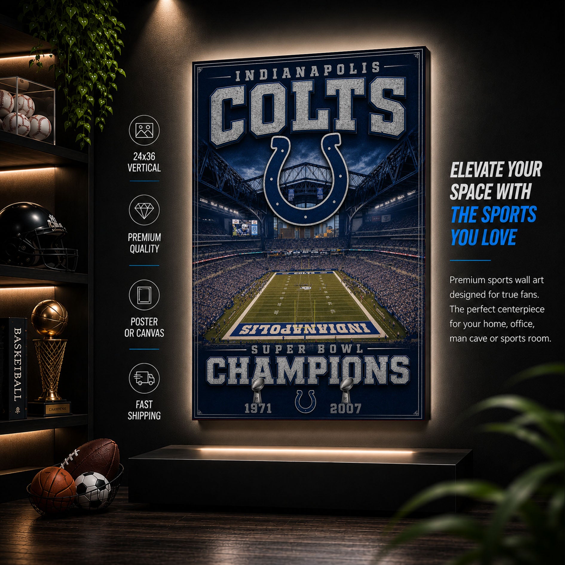 Indianapolis Colts Stadium Fan Poster or Canvas Wall Art