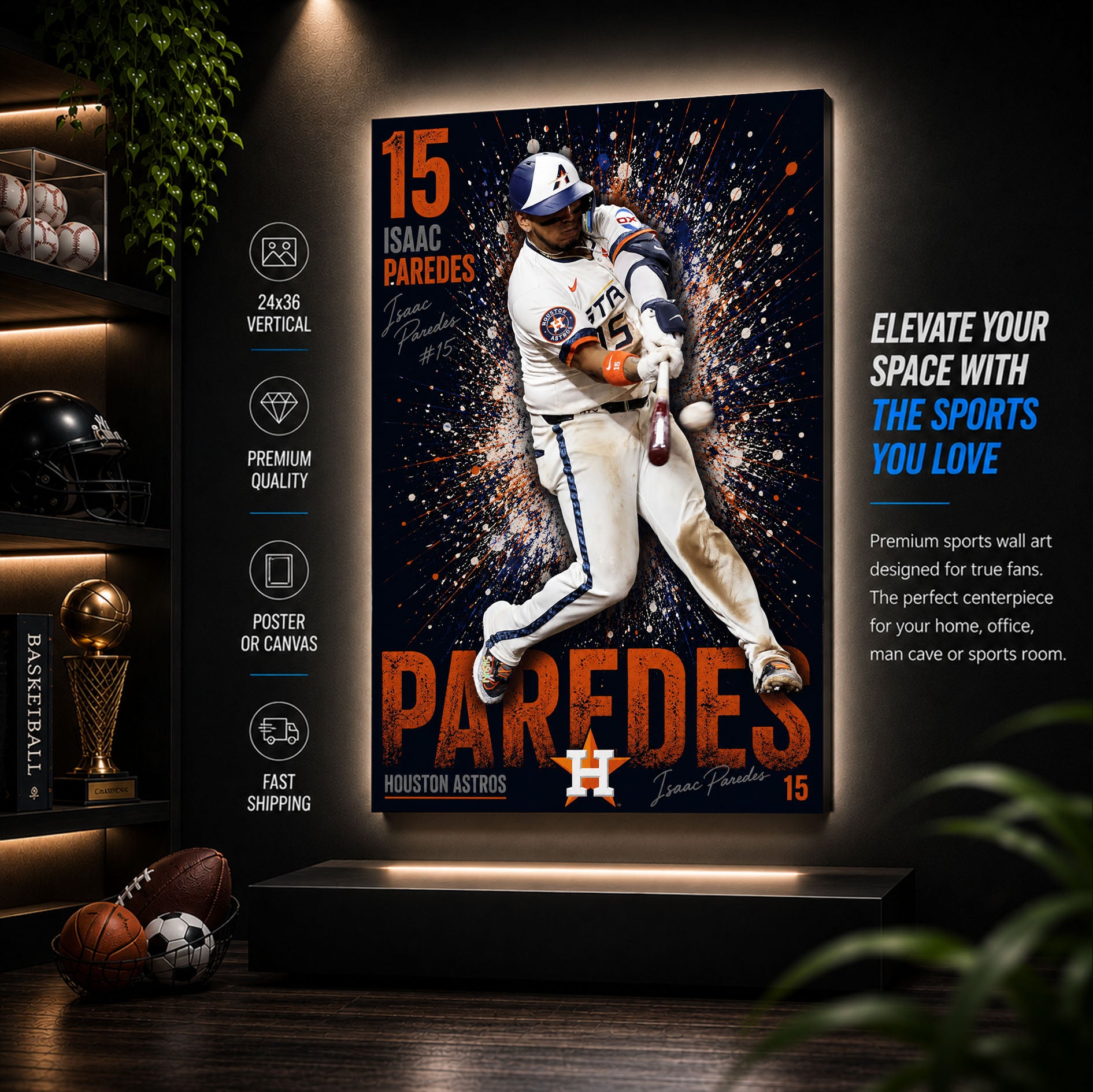 Isaac Paredes Astros Poster or Canvas Wall Art