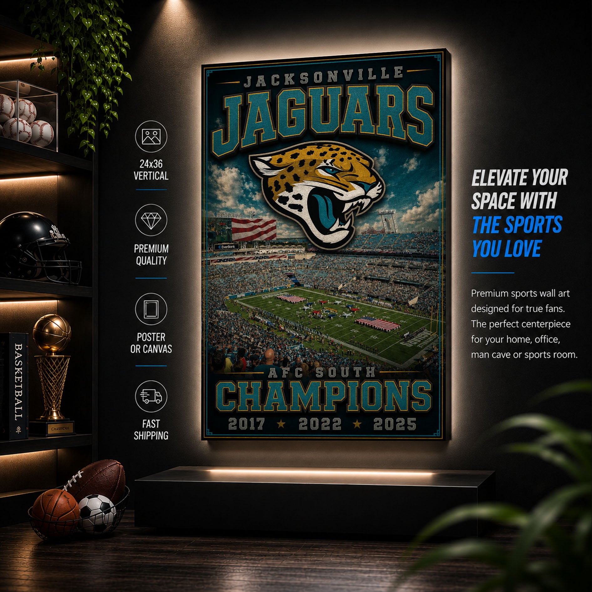 Jacksonville Jaguars Stadium Fan Poster or Canvas Wall Art