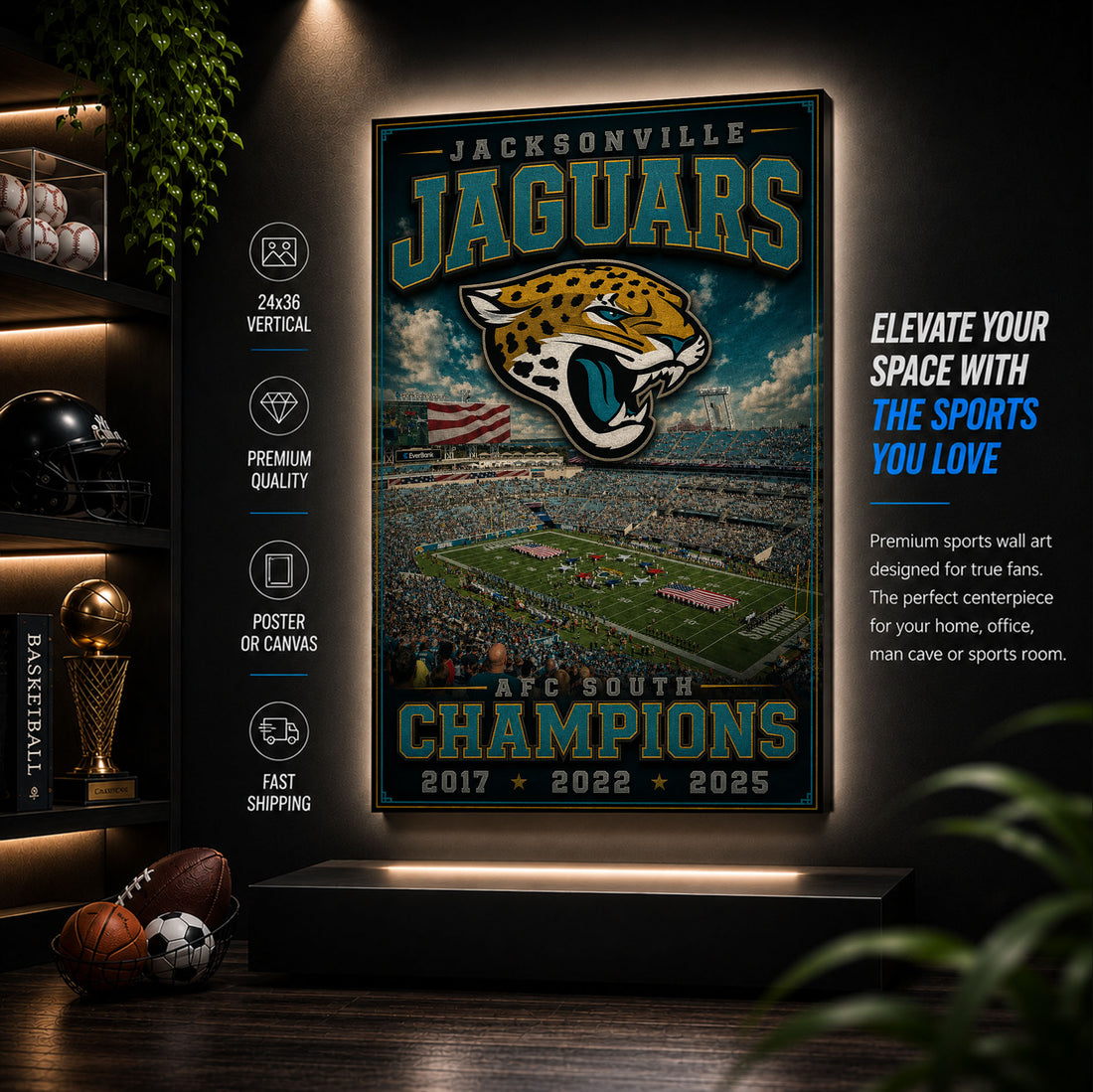 Jacksonville Jaguars Stadium Fan Poster or Canvas Wall Art