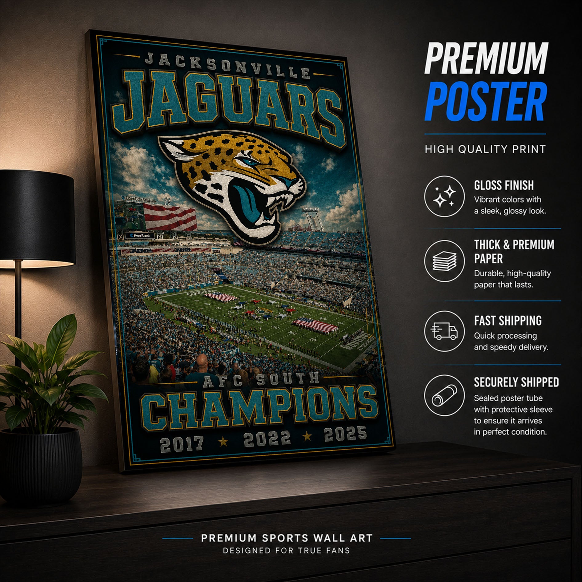 Jacksonville Jaguars Stadium Fan Poster or Canvas Wall Art