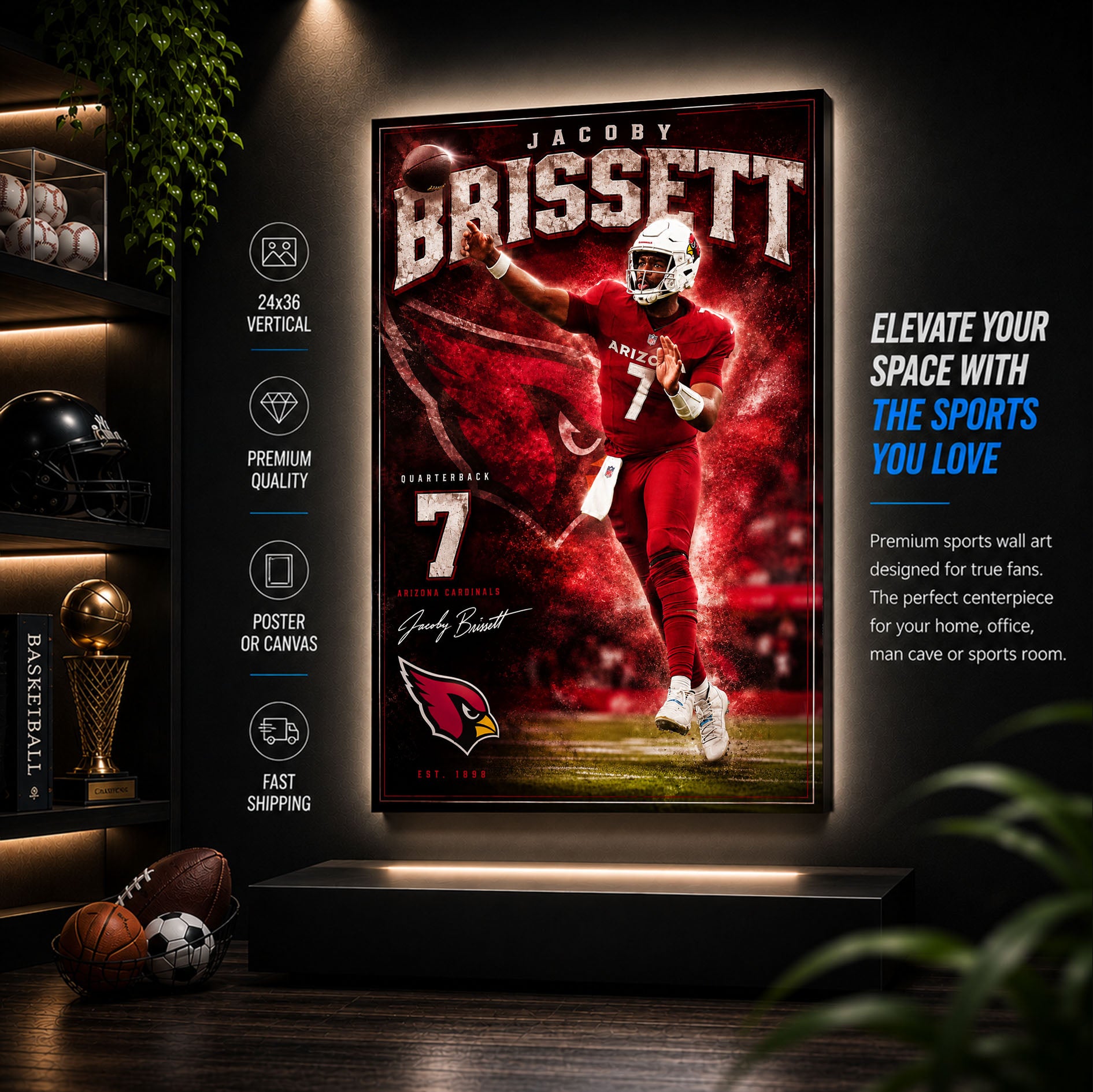 Jacoby Brissett Cardinals Fan Poster or Canvas Wall Art