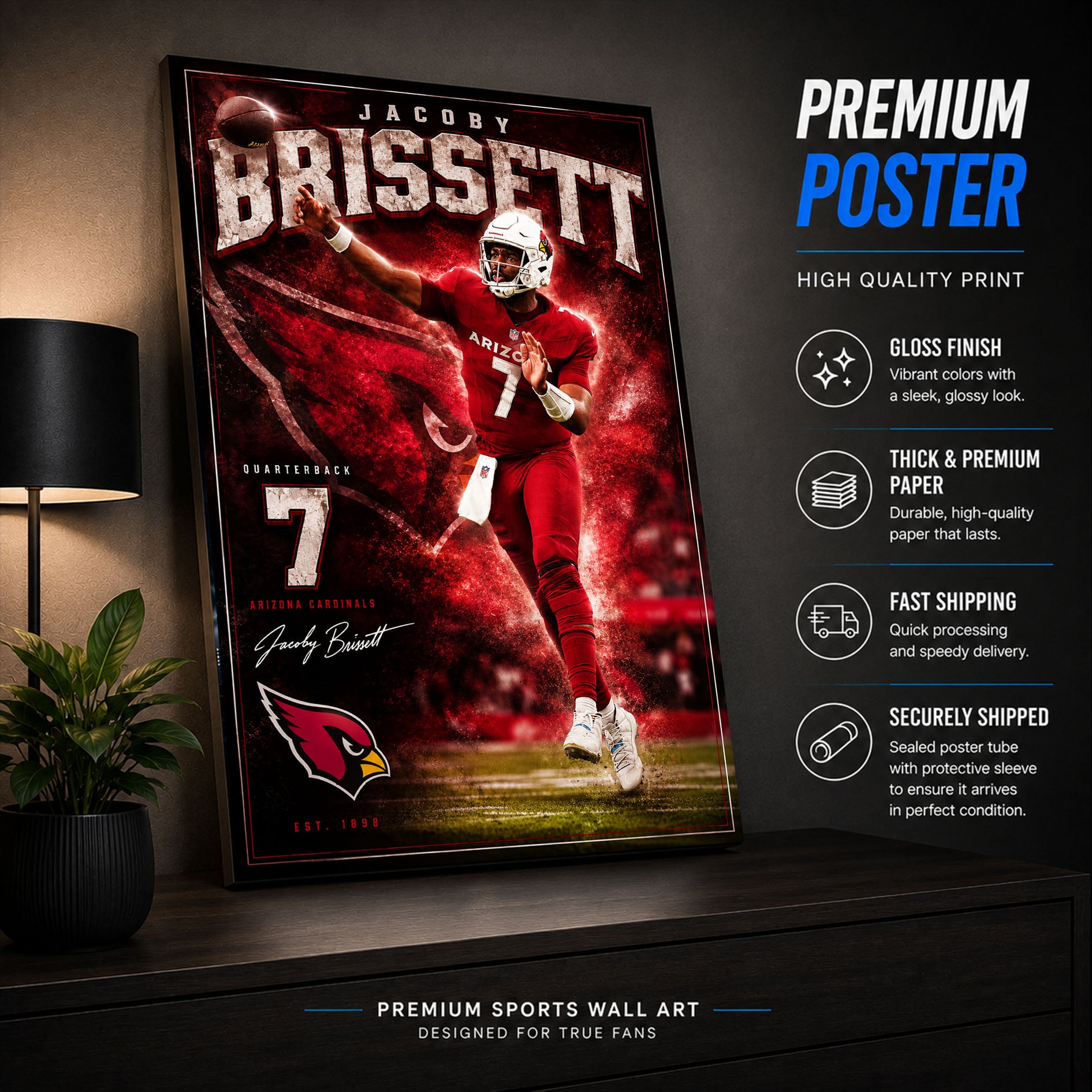 Jacoby Brissett Cardinals Fan Poster or Canvas Wall Art