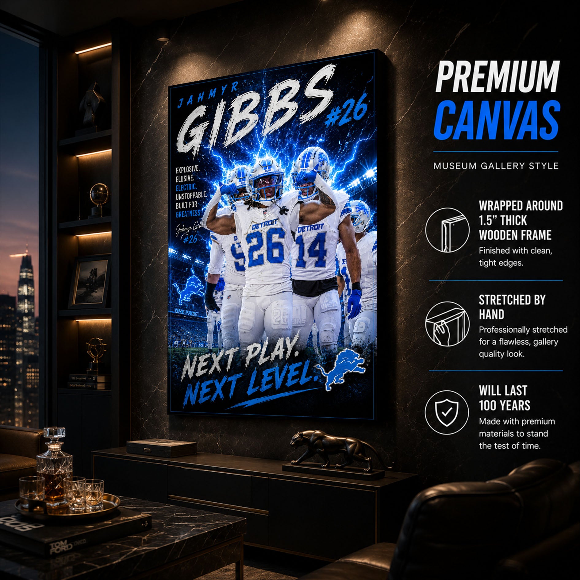 Jahmyr Gibbs Lions Fan Poster or Canvas Wall Art