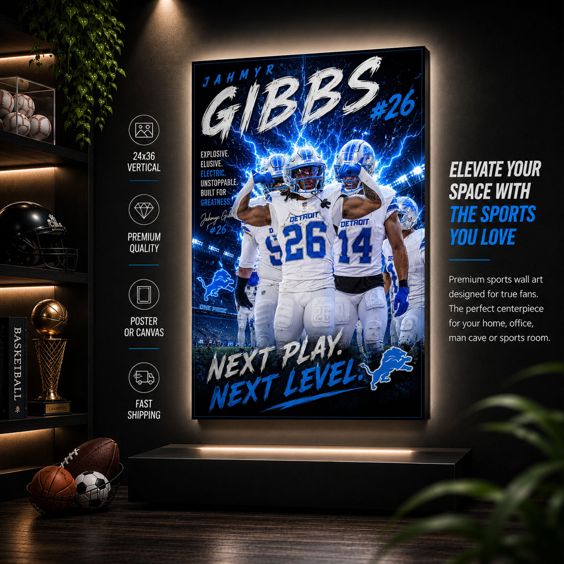 Jahmyr Gibbs Lions Fan Poster or Canvas Wall Art