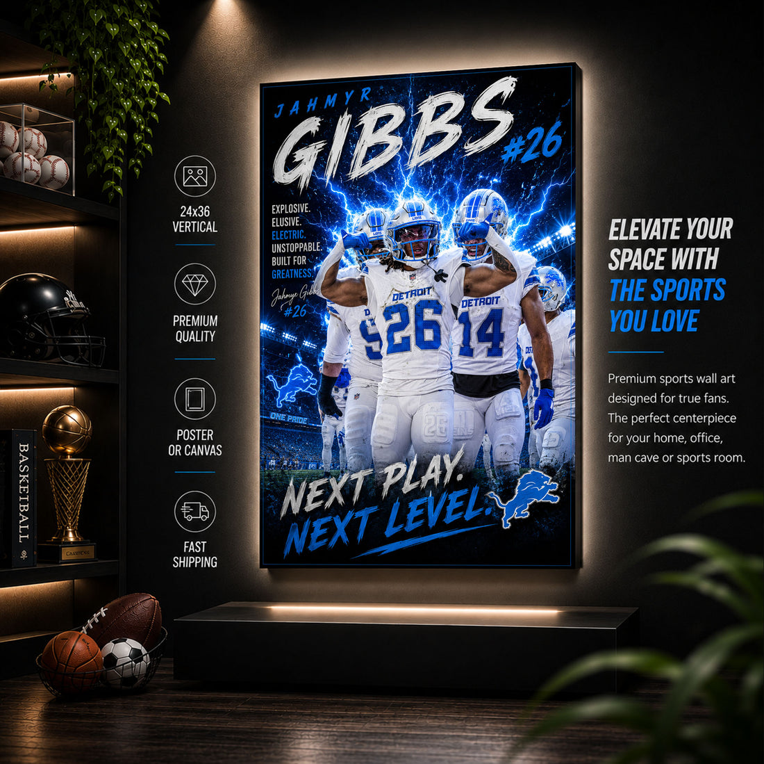Jahmyr Gibbs Lions Fan Poster or Canvas Wall Art