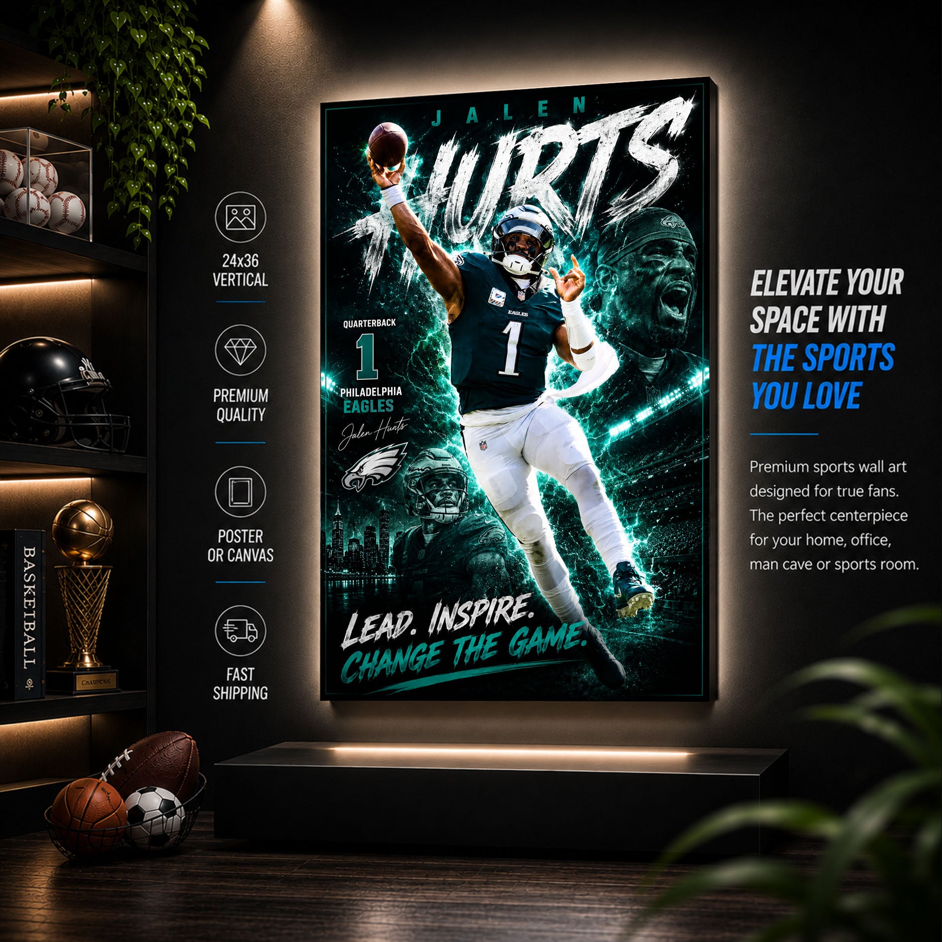 Jalen Hurts Eagles Fan Poster or Canvas Wall Art