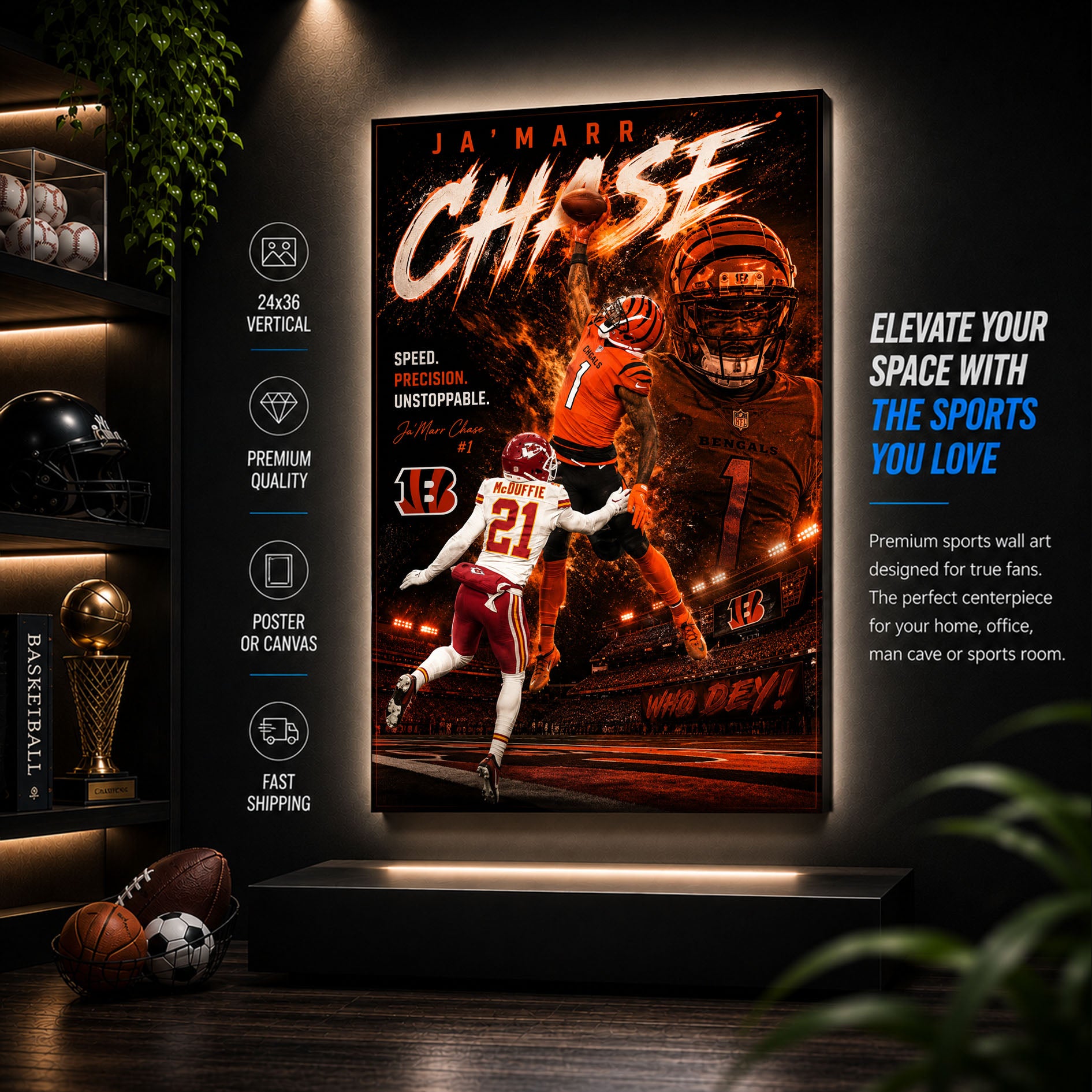 JaMarr Chase Bengals Fan Poster or Canvas Wall Art
