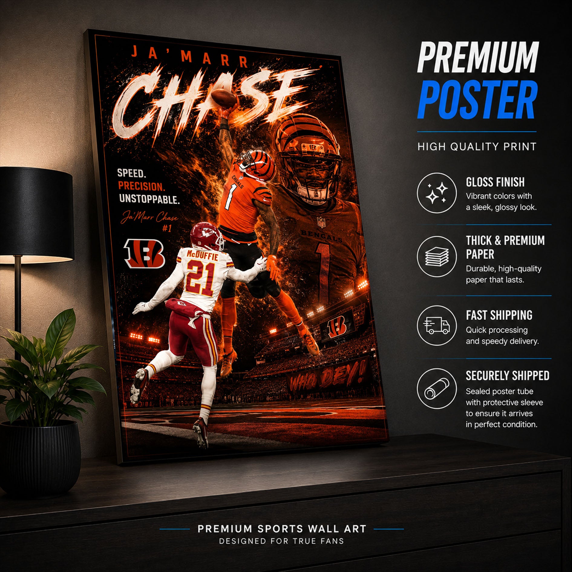 JaMarr Chase Bengals Fan Poster or Canvas Wall Art
