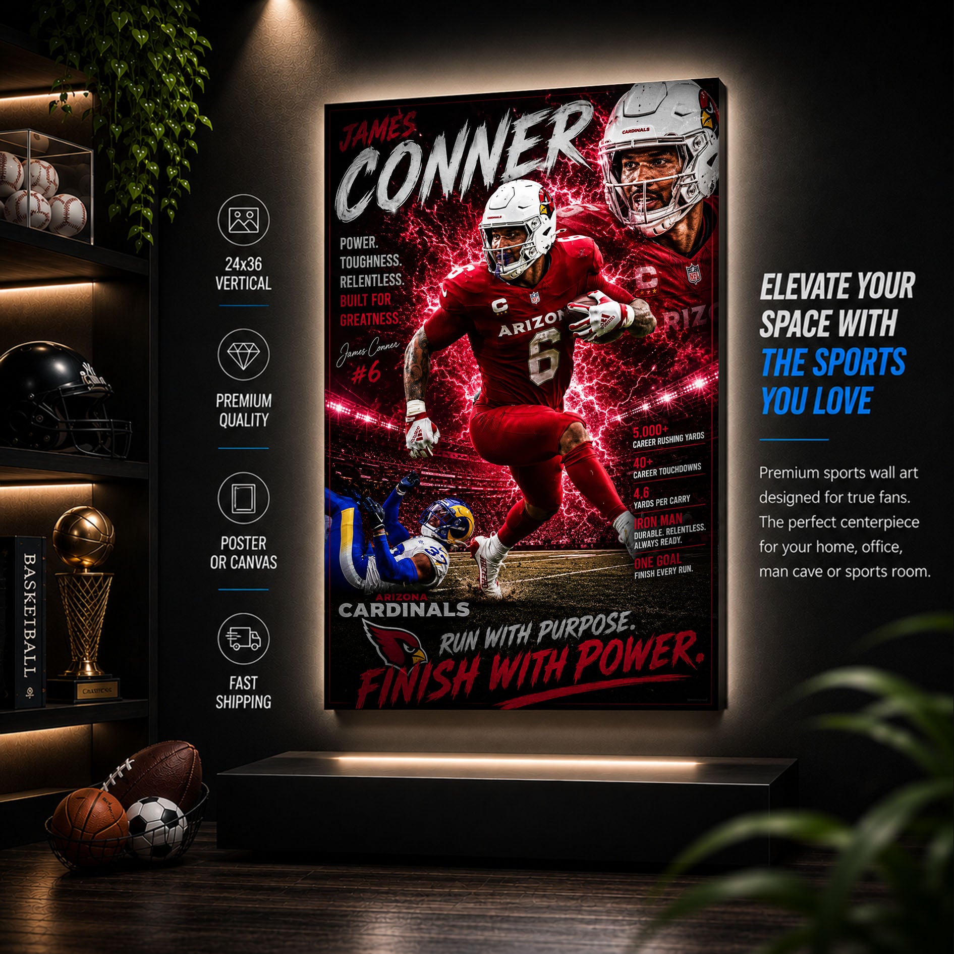James Conner Cardinals Fan Poster or Canvas Wall Art