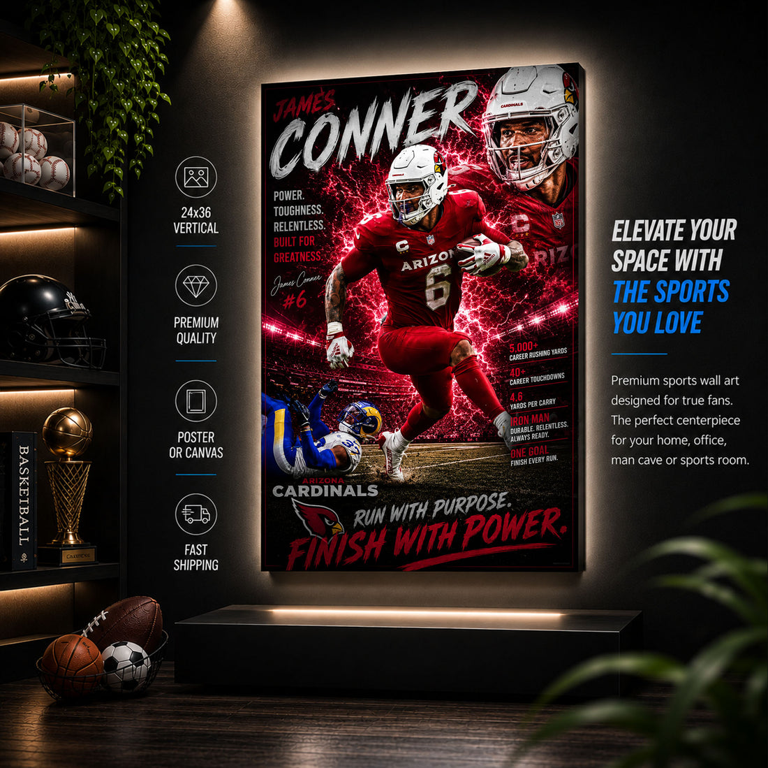 James Conner Cardinals Fan Poster or Canvas Wall Art