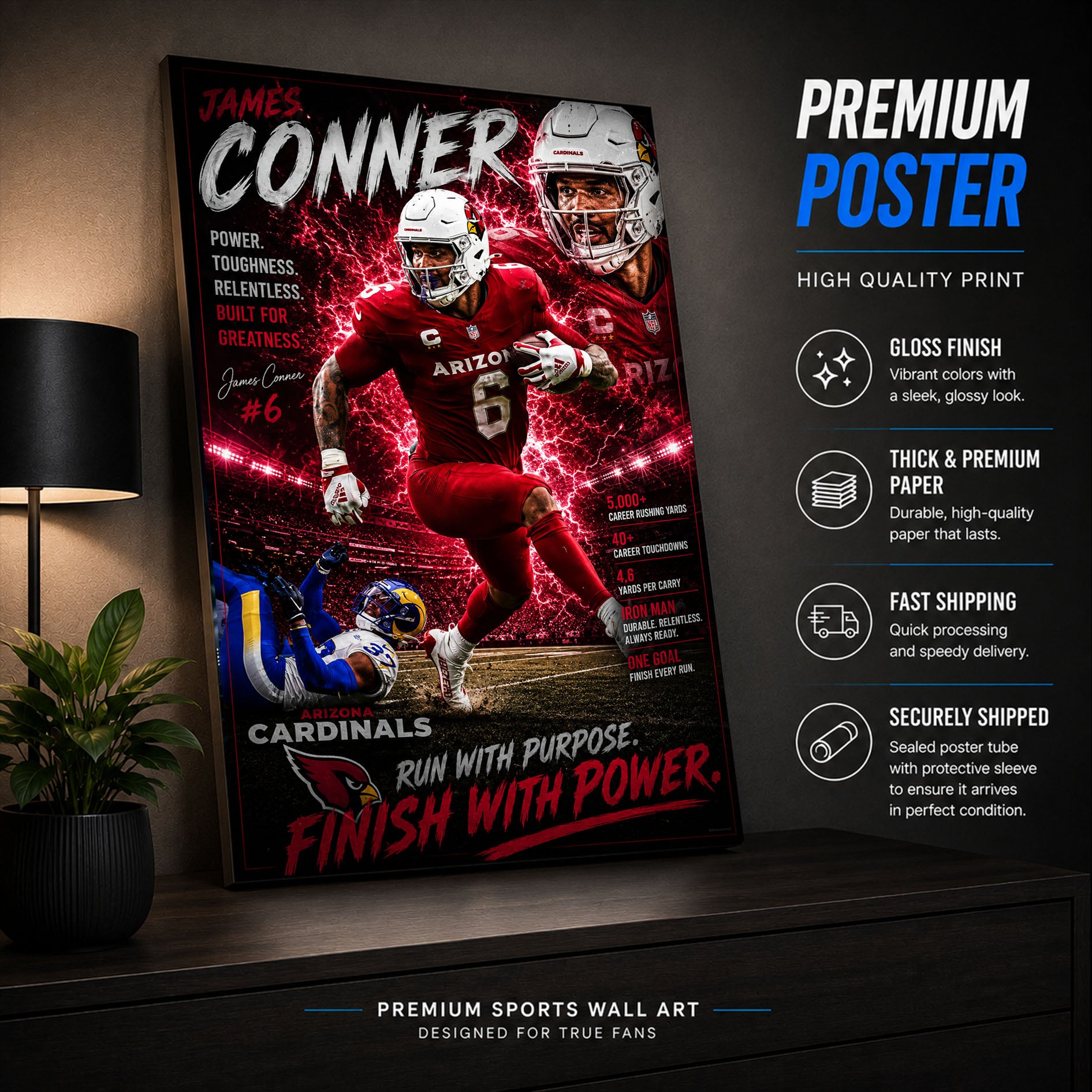 James Conner Cardinals Fan Poster or Canvas Wall Art