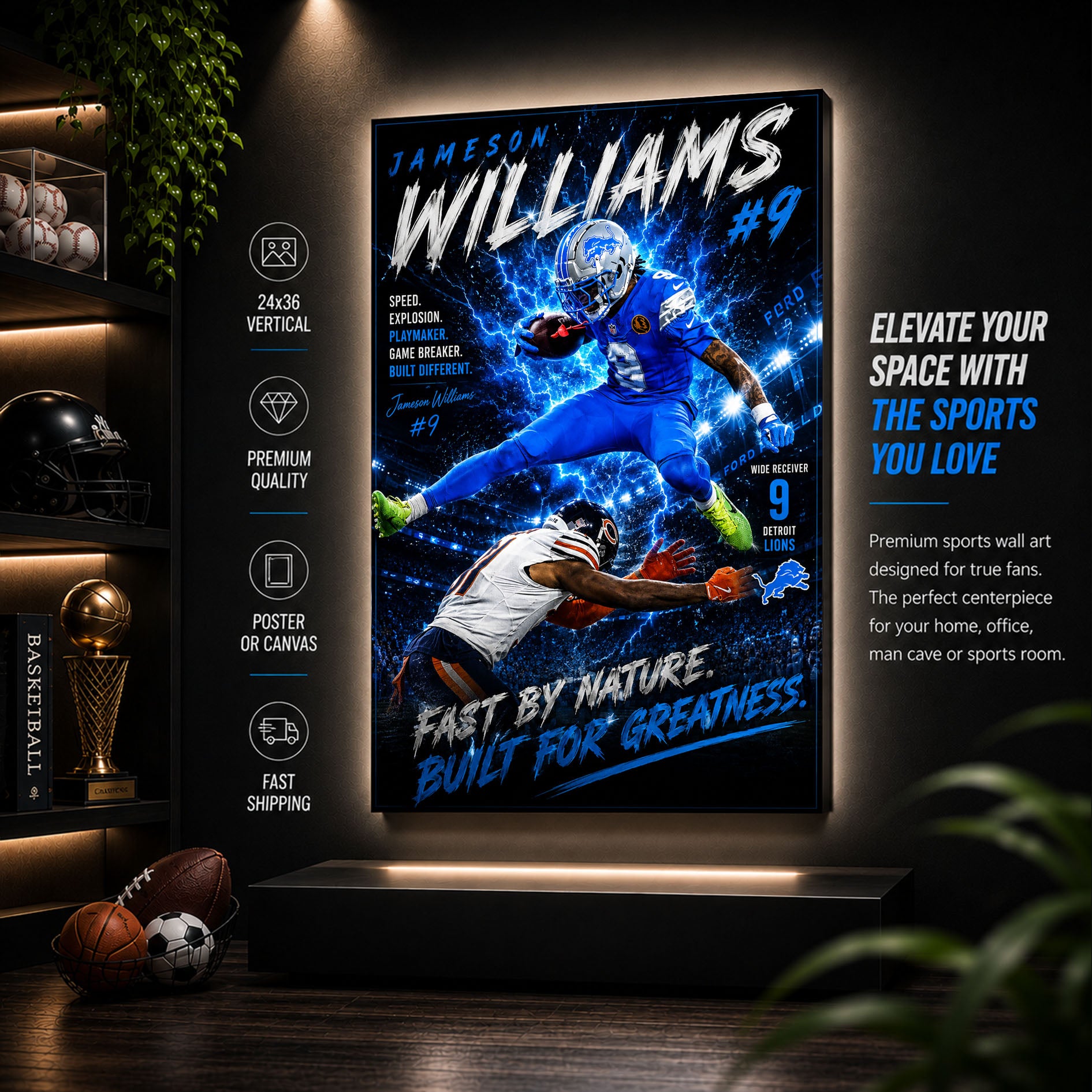 Jameson Williams Lions Fan Poster or Canvas Wall Art