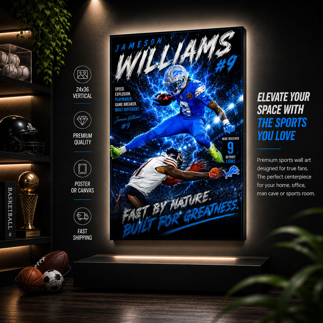 Jameson Williams Lions Fan Poster or Canvas Wall Art
