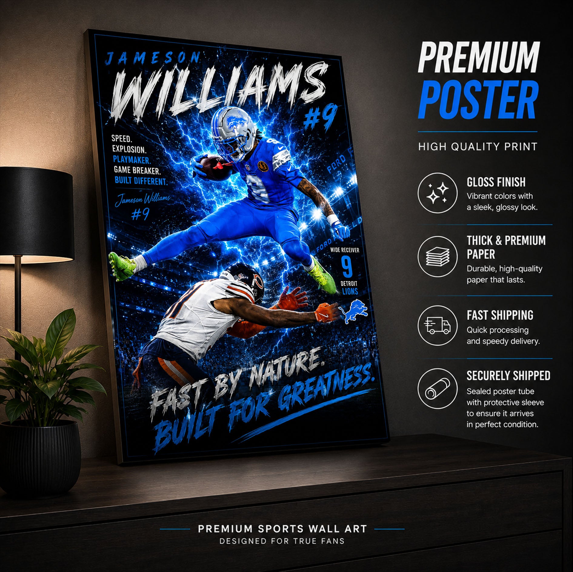 Jameson Williams Lions Fan Poster or Canvas Wall Art