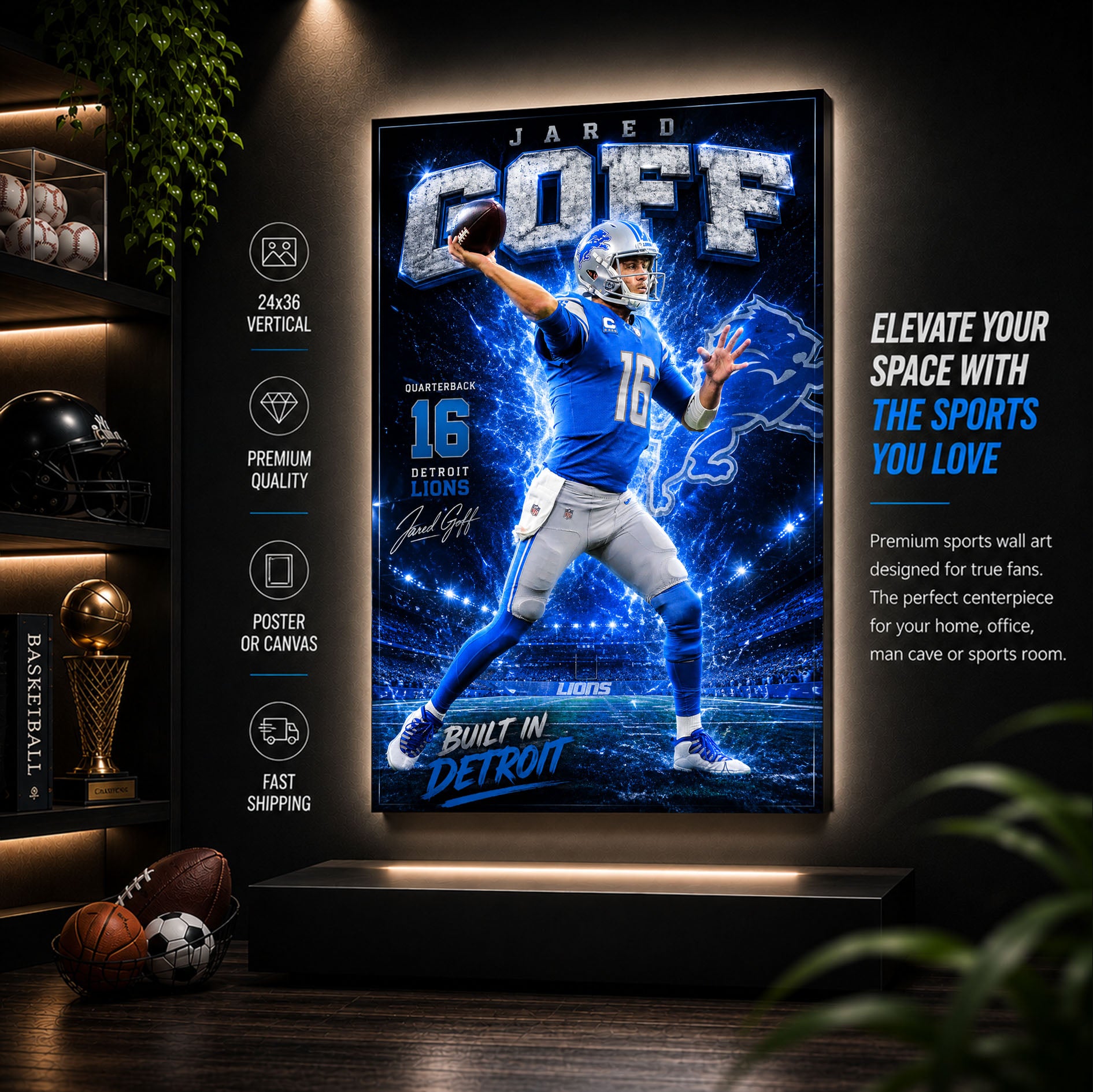 Jared Goff Lions Fan Poster or Canvas Wall Art