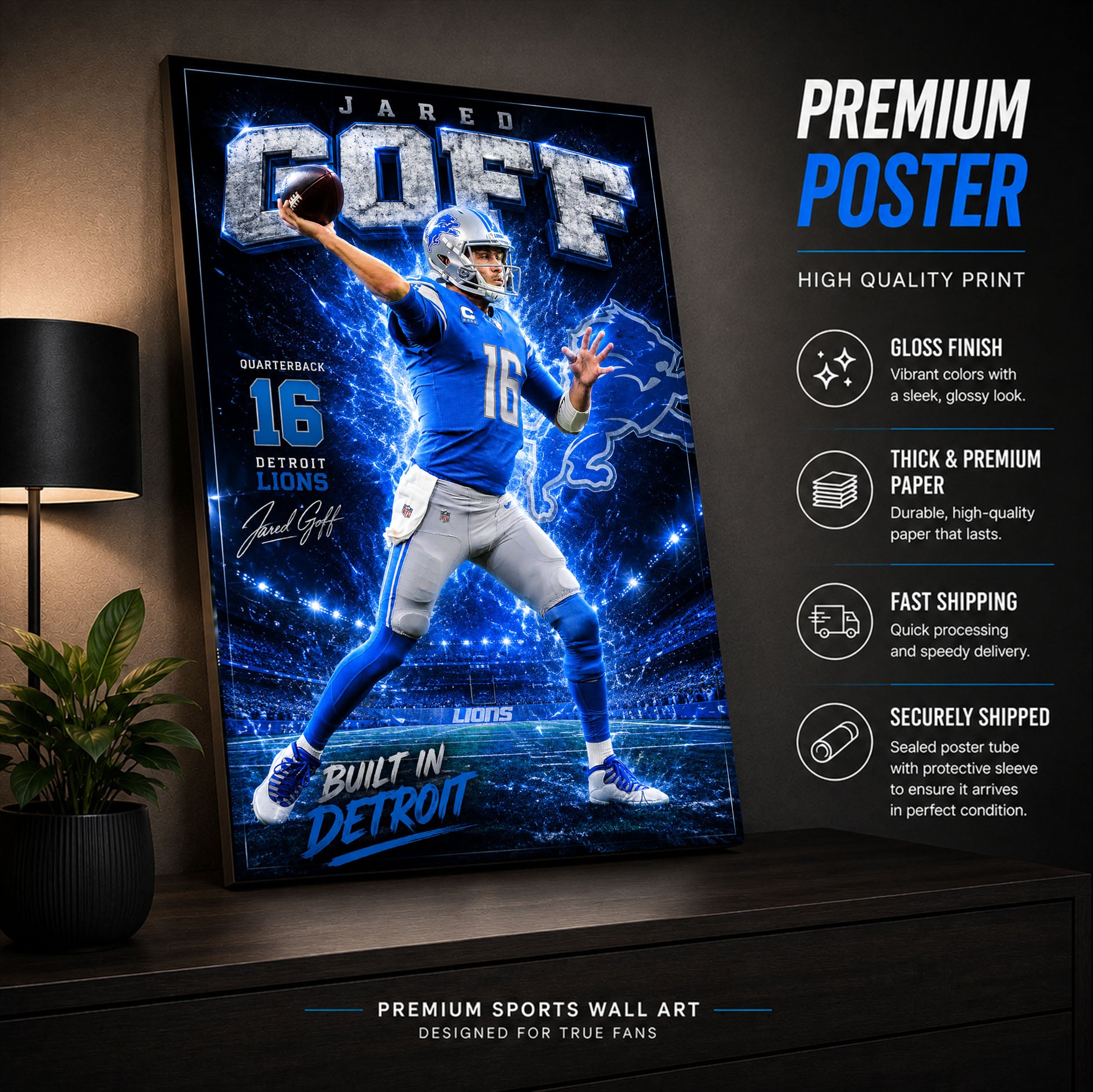 Jared Goff Lions Fan Poster or Canvas Wall Art