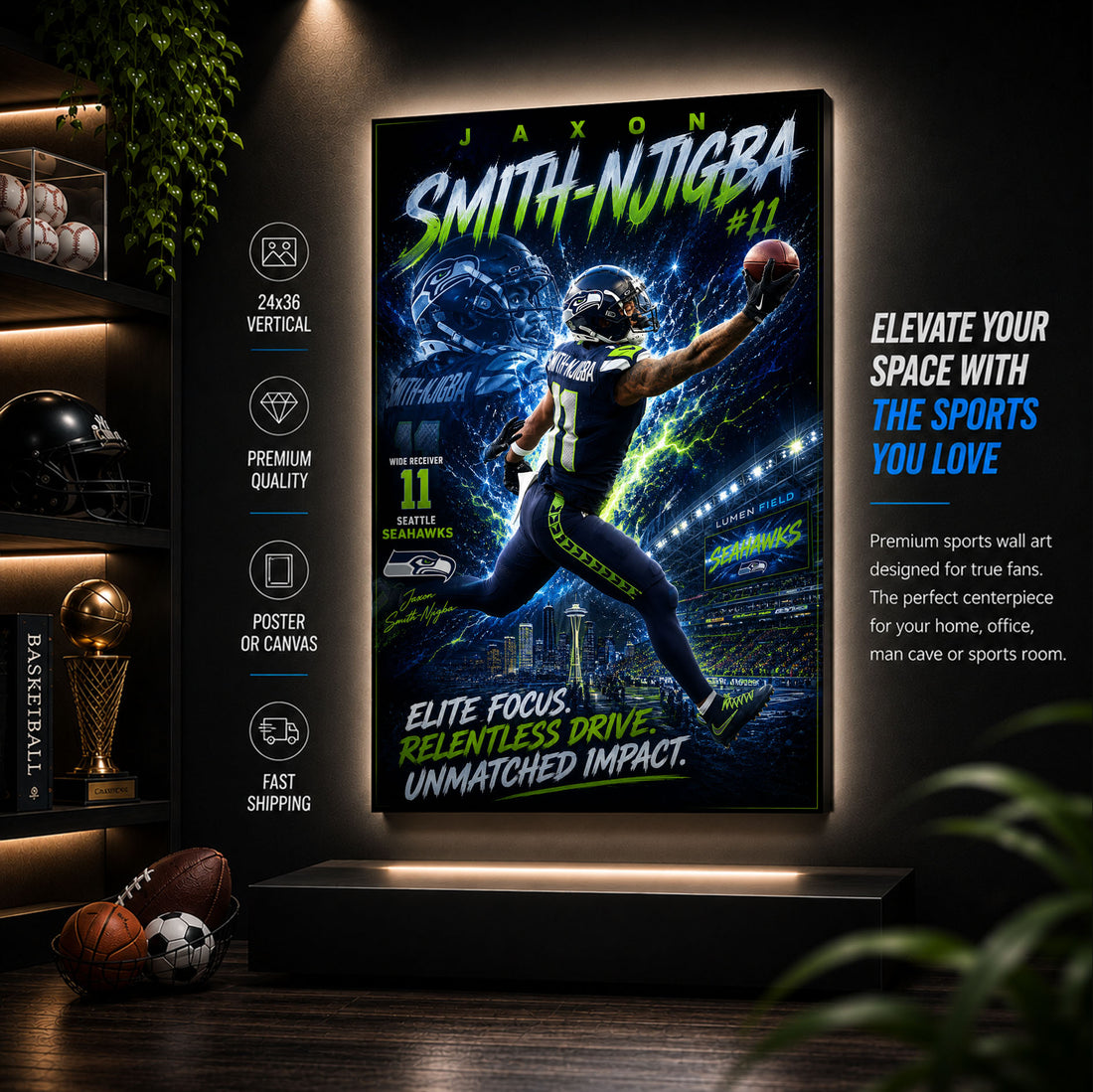 Jaxon Smith-Njigba Seahawks Fan Poster or Canvas Wall Art