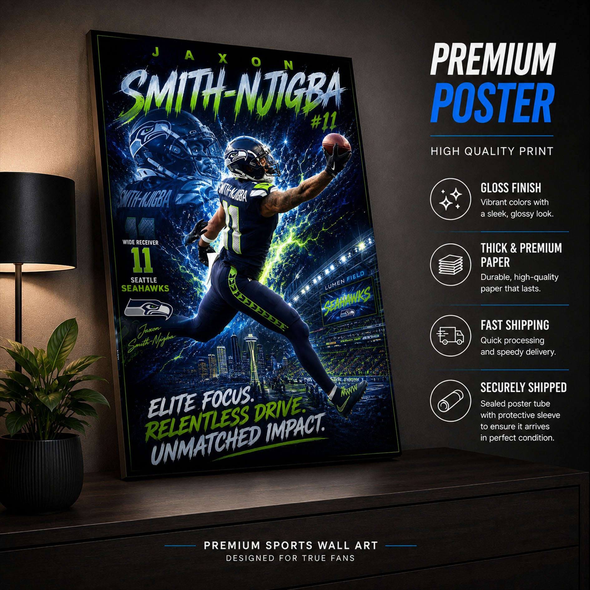 Jaxon Smith-Njigba Seahawks Fan Poster or Canvas Wall Art