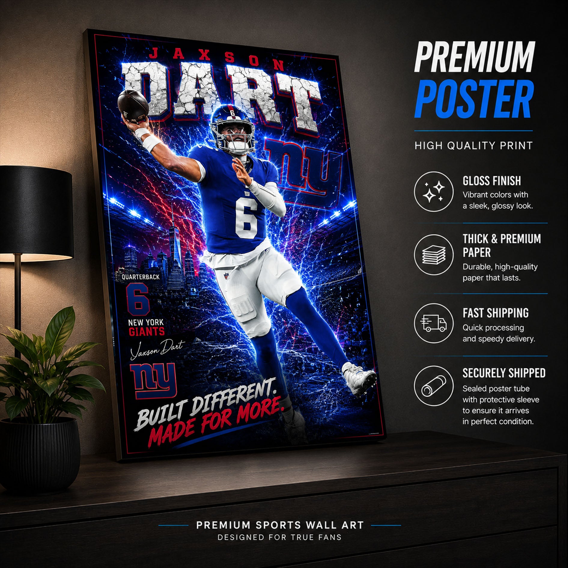 Jaxson Dart Giants Fan Poster or Canvas Wall Art