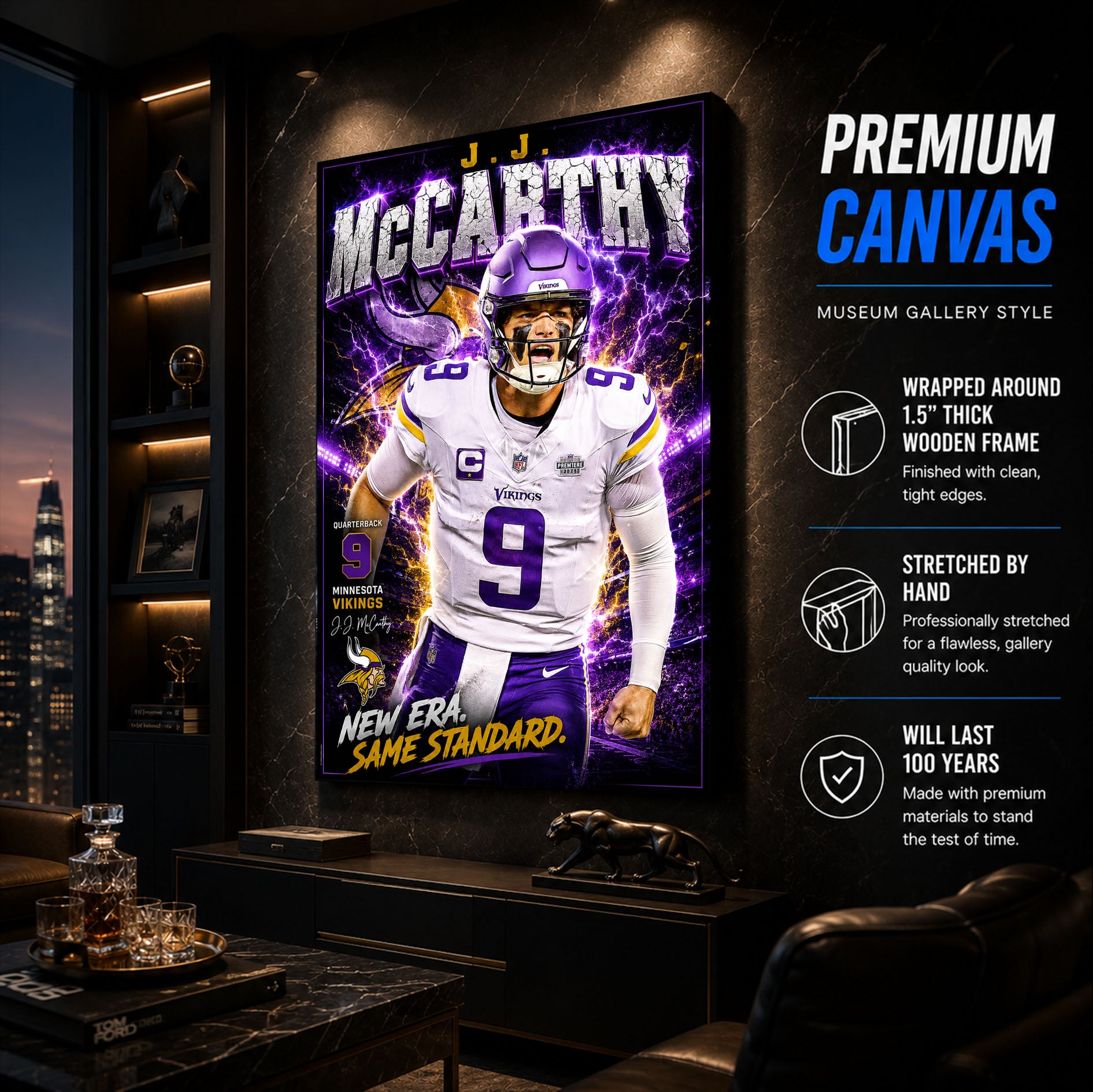 JJ McCarthy Vikings Fan Poster or Canvas Wall Art