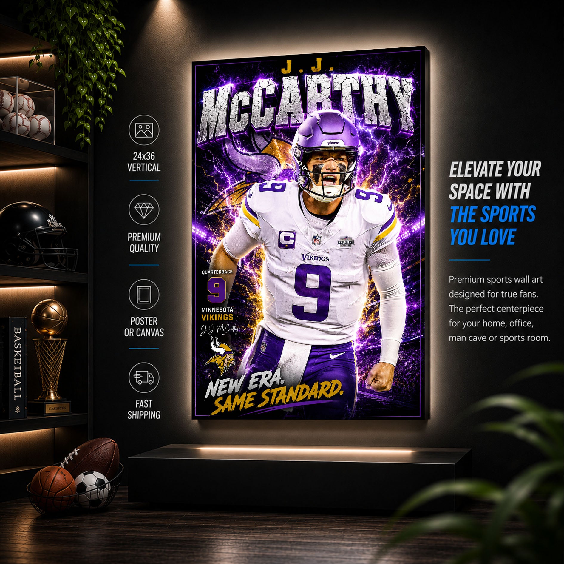 JJ McCarthy Vikings Fan Poster or Canvas Wall Art