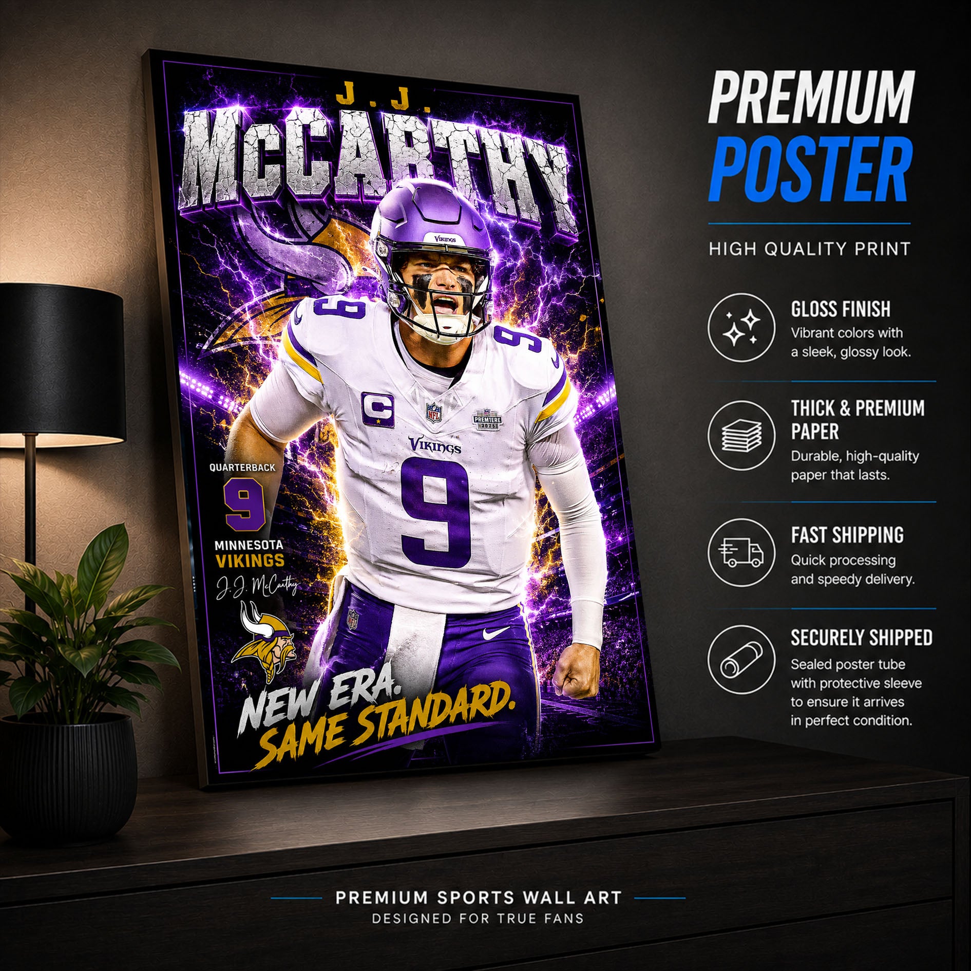 JJ McCarthy Vikings Fan Poster or Canvas Wall Art