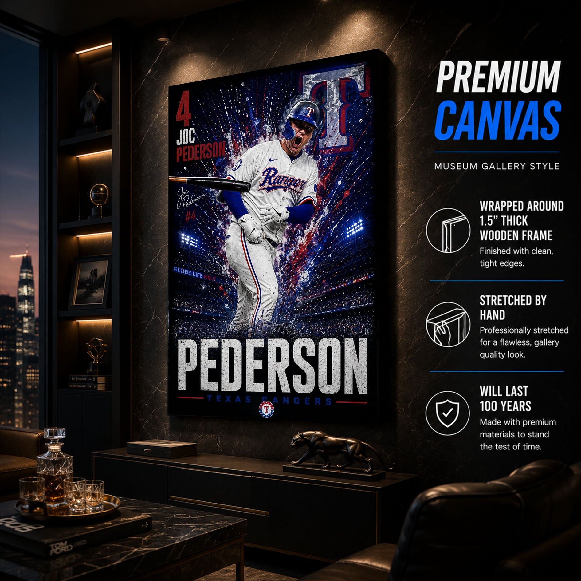 Joc Pederson Rangers Poster or Canvas Wall Art