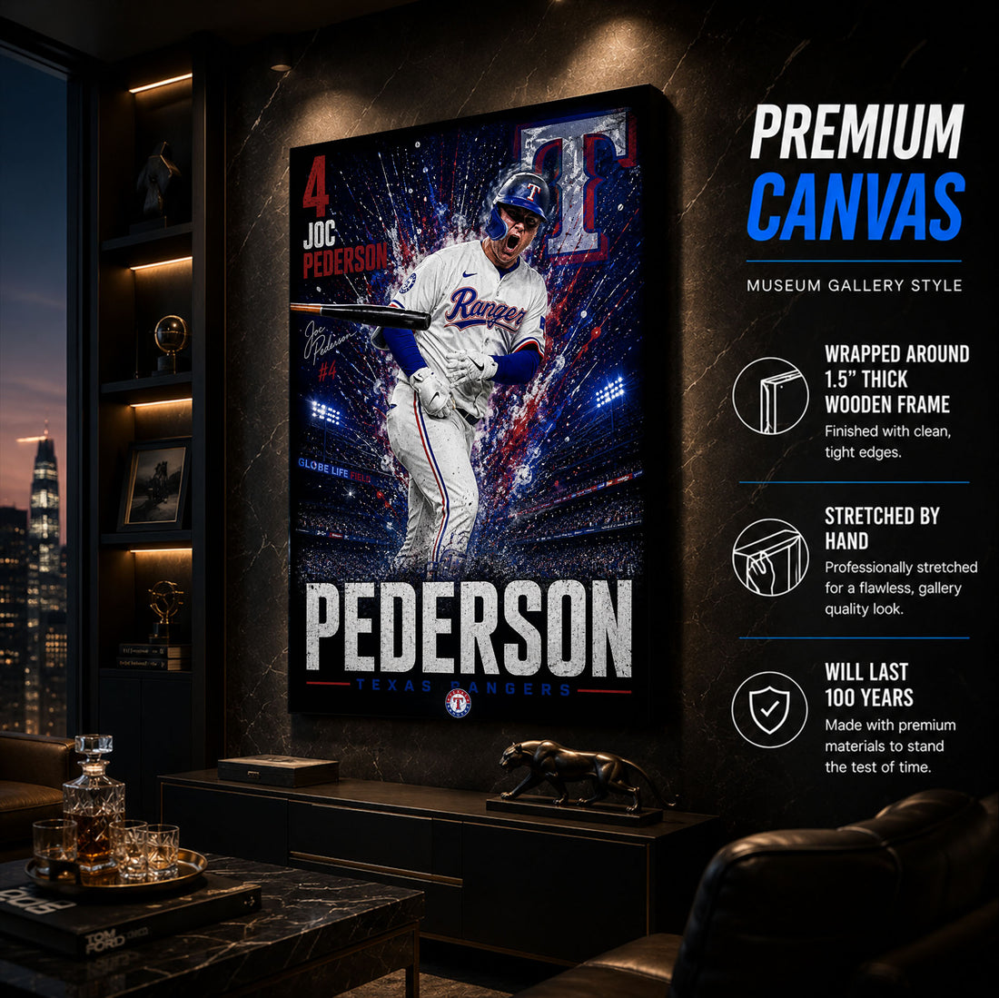 Joc Pederson Rangers Poster or Canvas Wall Art