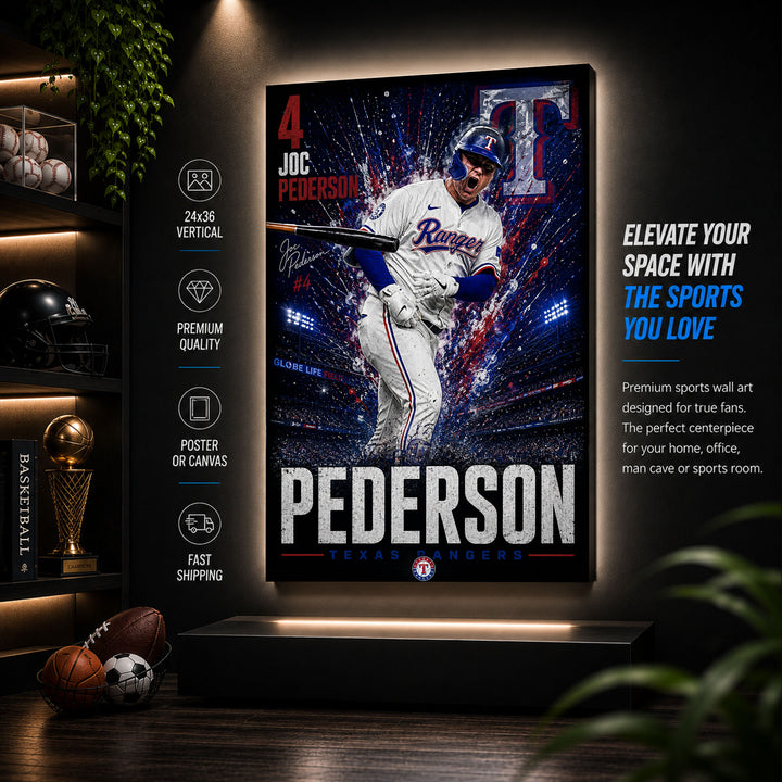 Joc Pederson Rangers Poster or Canvas Wall Art