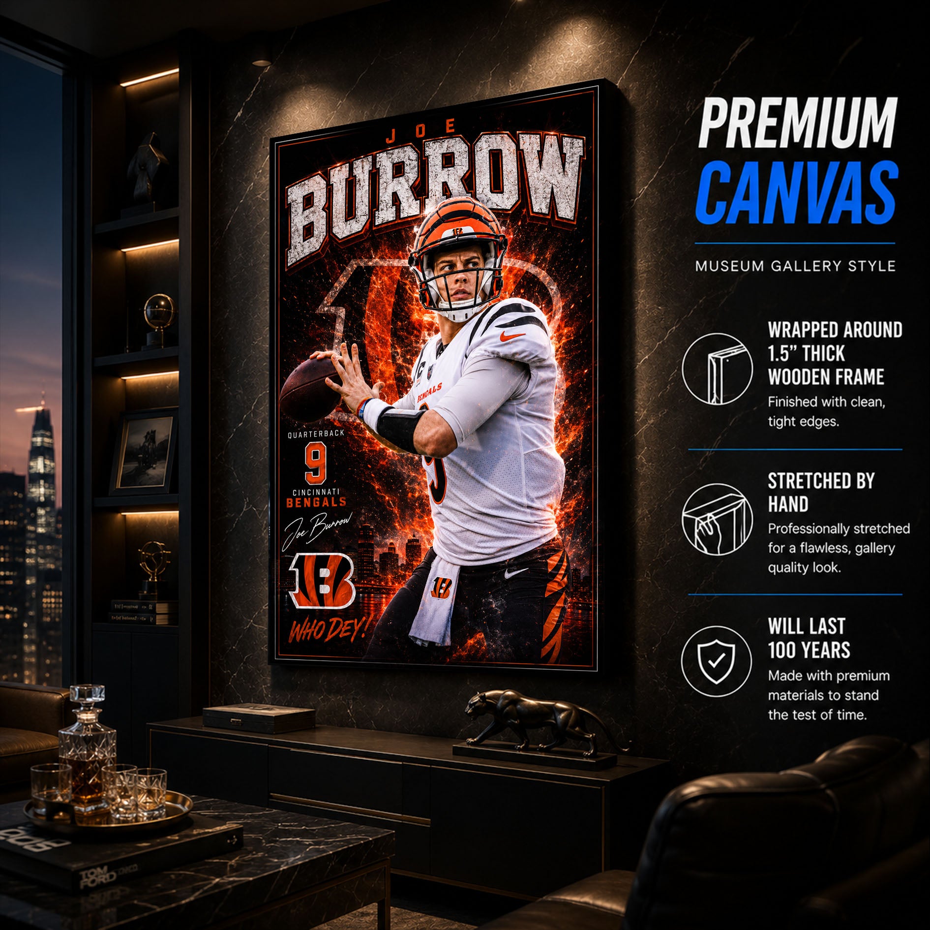 Joe Burrow Bengals Fan Poster or Canvas Wall Art