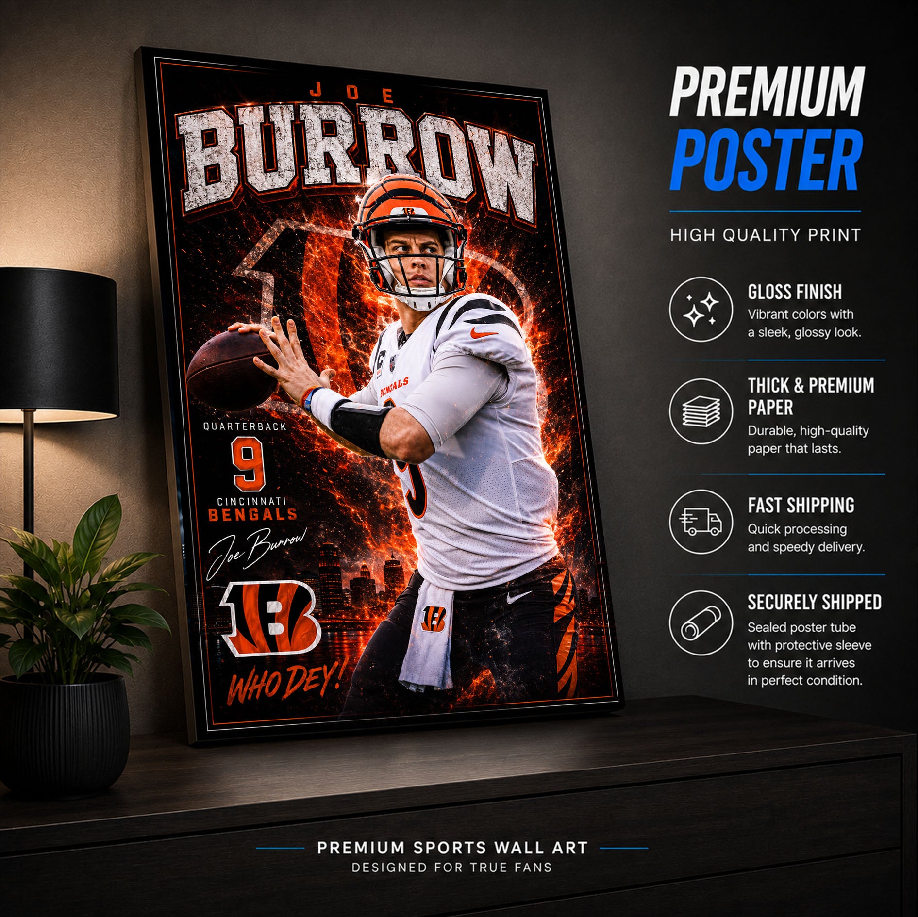 Joe Burrow Bengals Fan Poster or Canvas Wall Art