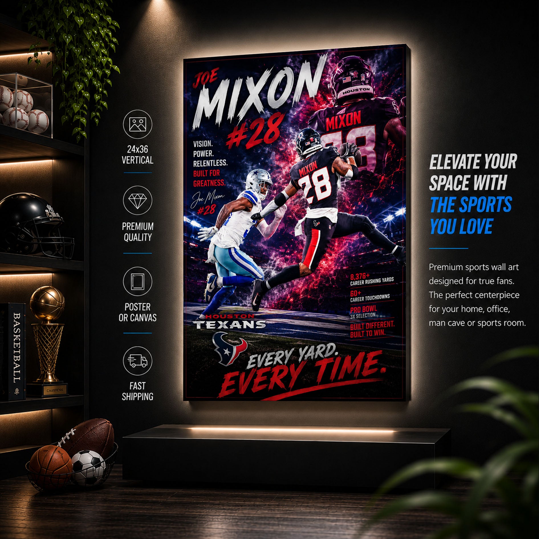 Joe Mixon Texans Fan Poster or Canvas Wall Art