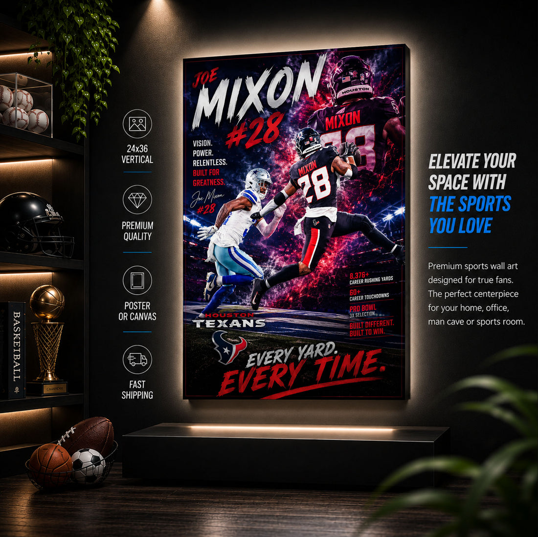 Joe Mixon Texans Fan Poster or Canvas Wall Art