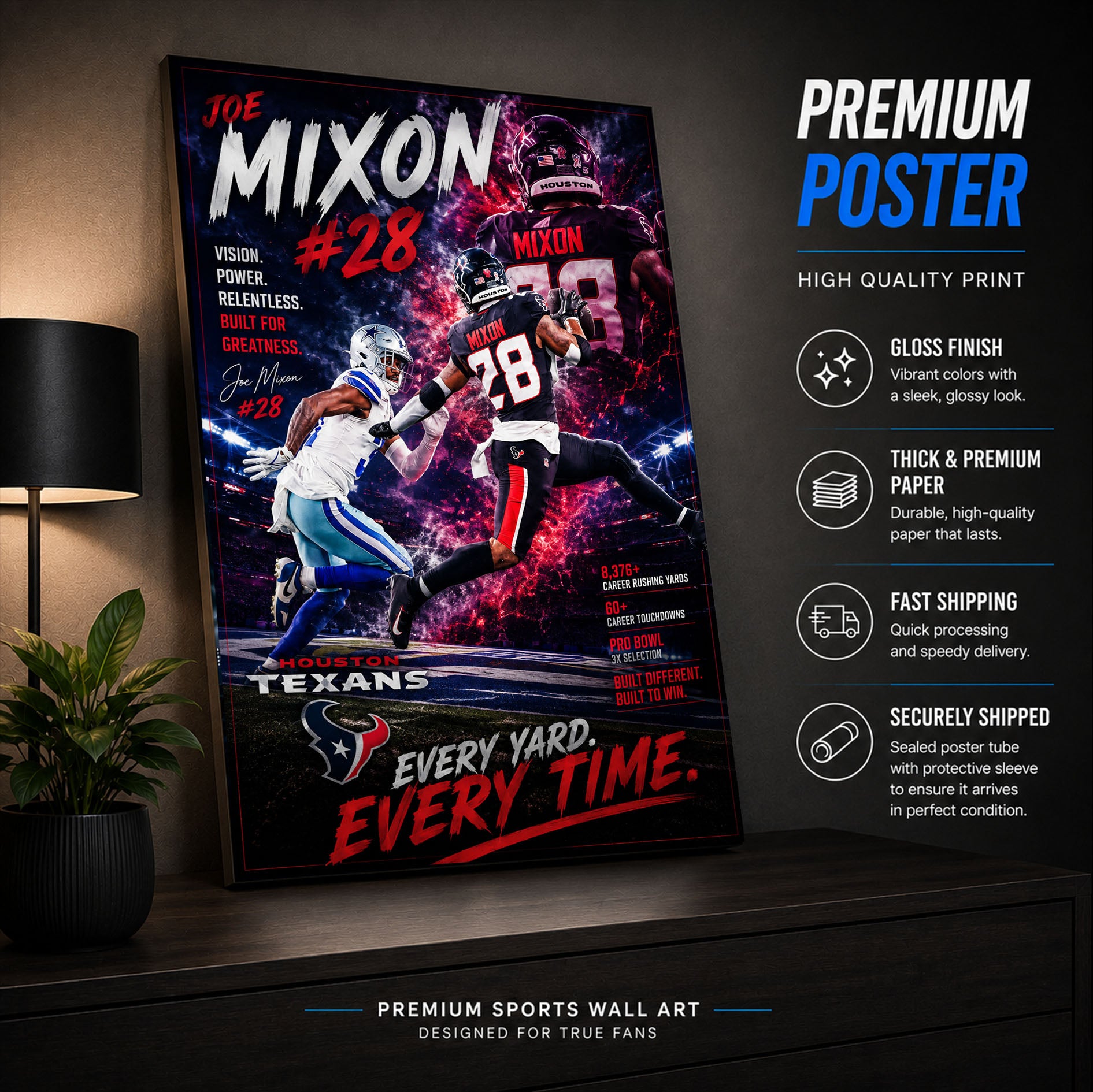 Joe Mixon Texans Fan Poster or Canvas Wall Art
