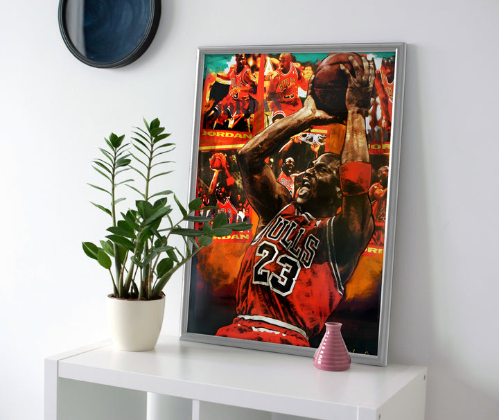Michael Jordan Fadeaway Painting Poster or Canvas Wall Art