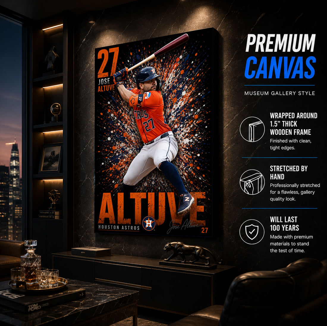 Jose Altuve Astros Poster or Canvas Wall Art