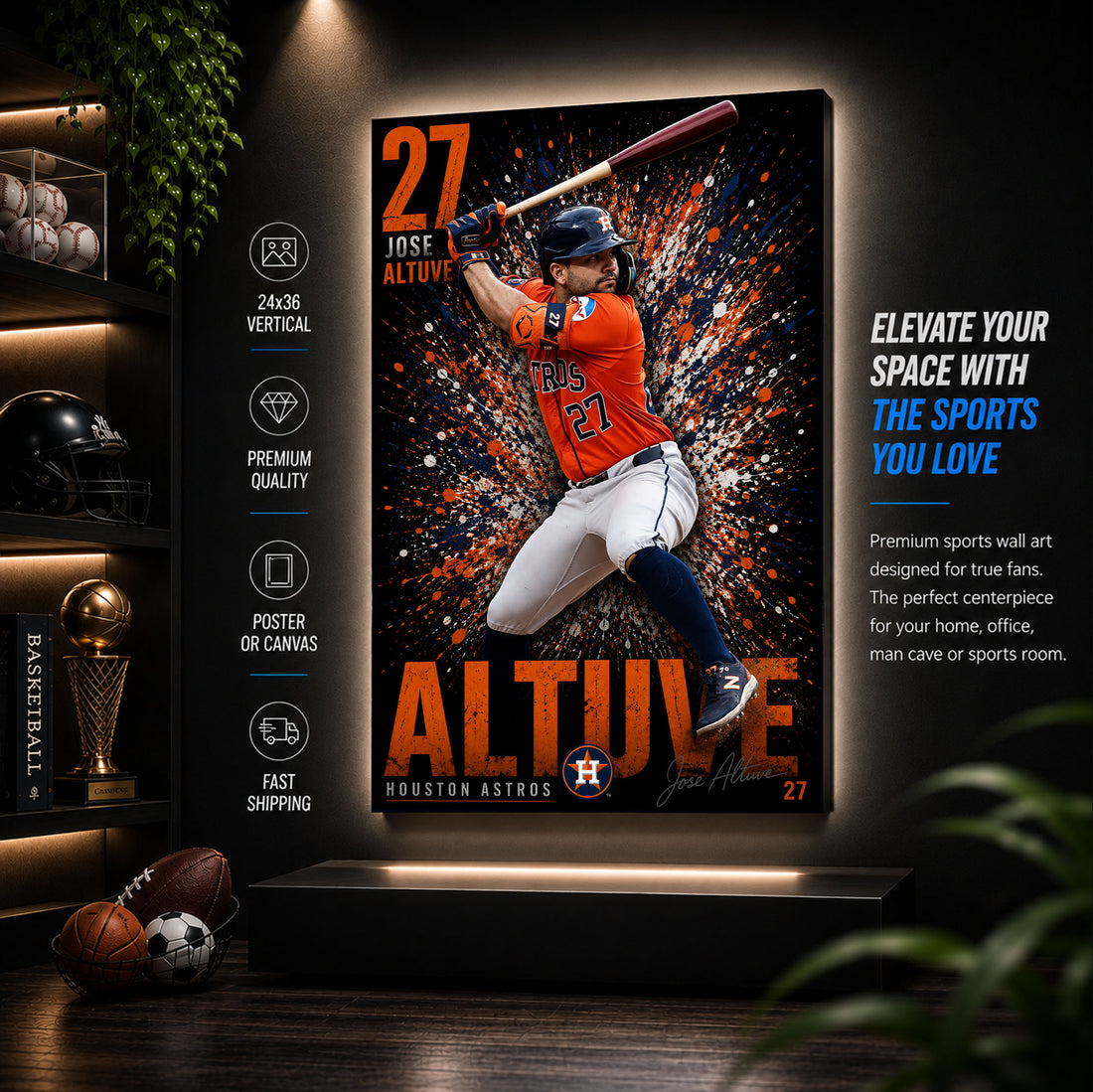 Jose Altuve Astros Poster or Canvas Wall Art
