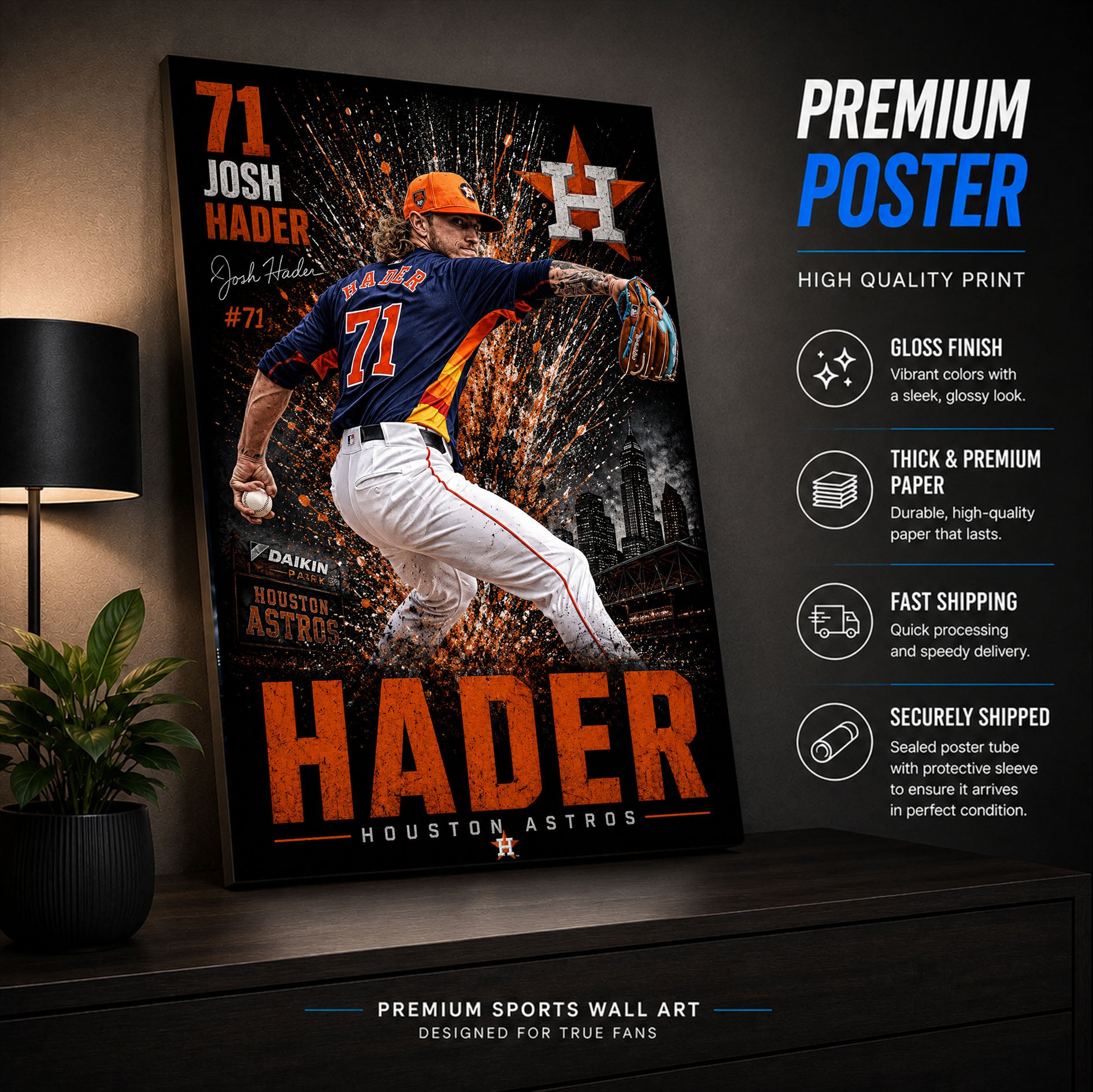 Josh Hader Astros Poster or Canvas Wall Art
