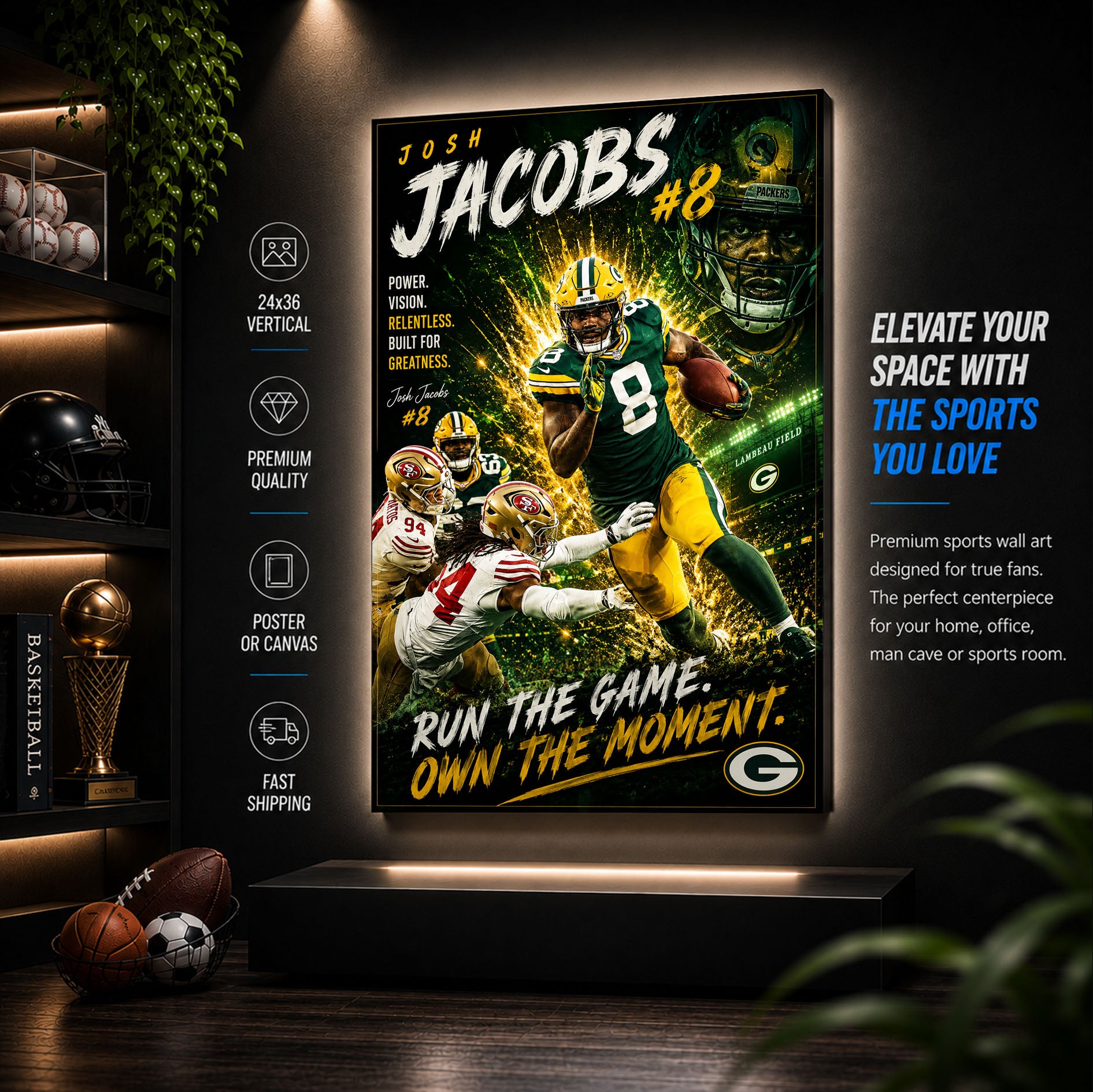 Josh Jacobs Packers Fan Poster or Canvas Wall Art