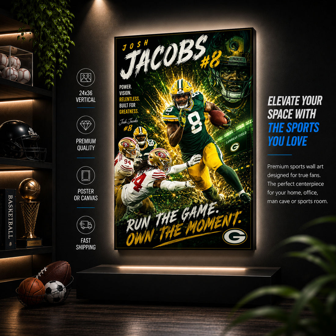 Josh Jacobs Packers Fan Poster or Canvas Wall Art