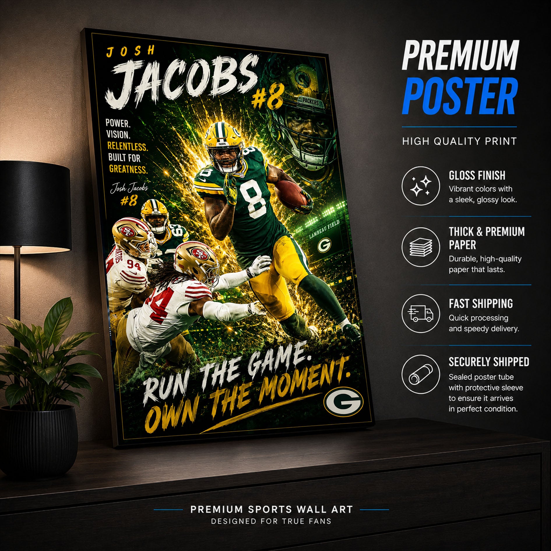Josh Jacobs Packers Fan Poster or Canvas Wall Art